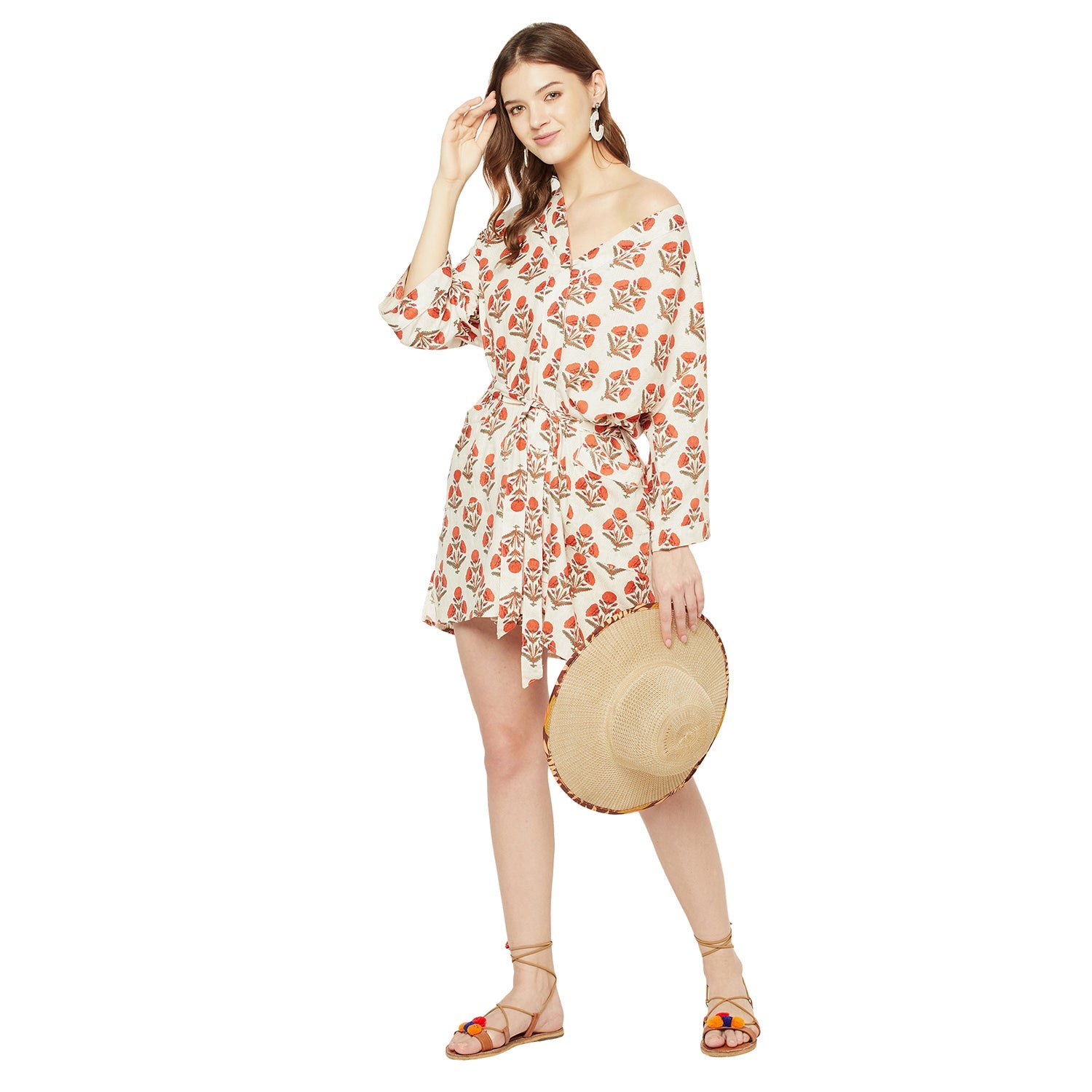 Red Blooms - 100% Cotton Kimono Robe