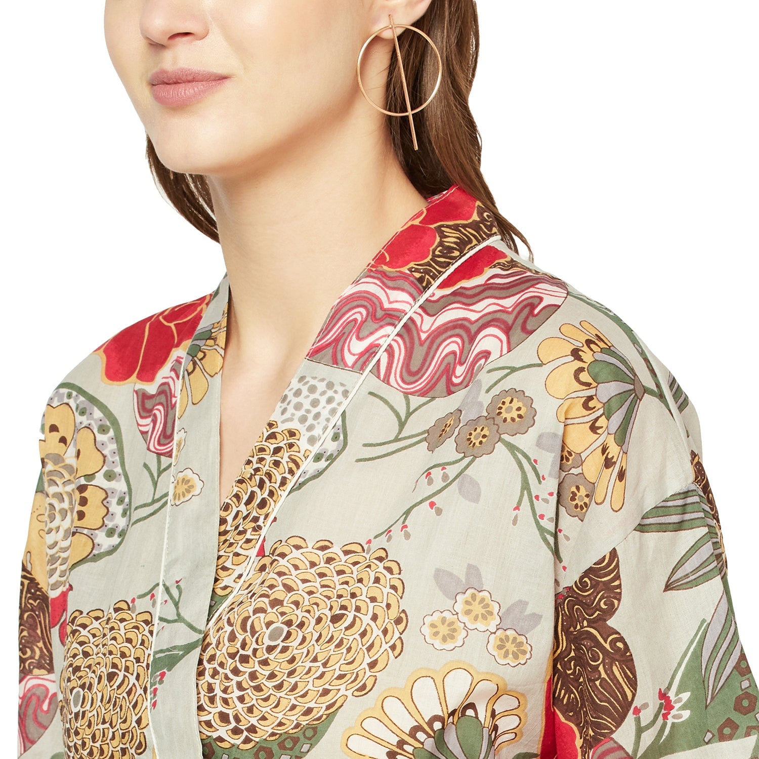 Botanical Blooms Cotton Kimono Robe - 100% Cotton