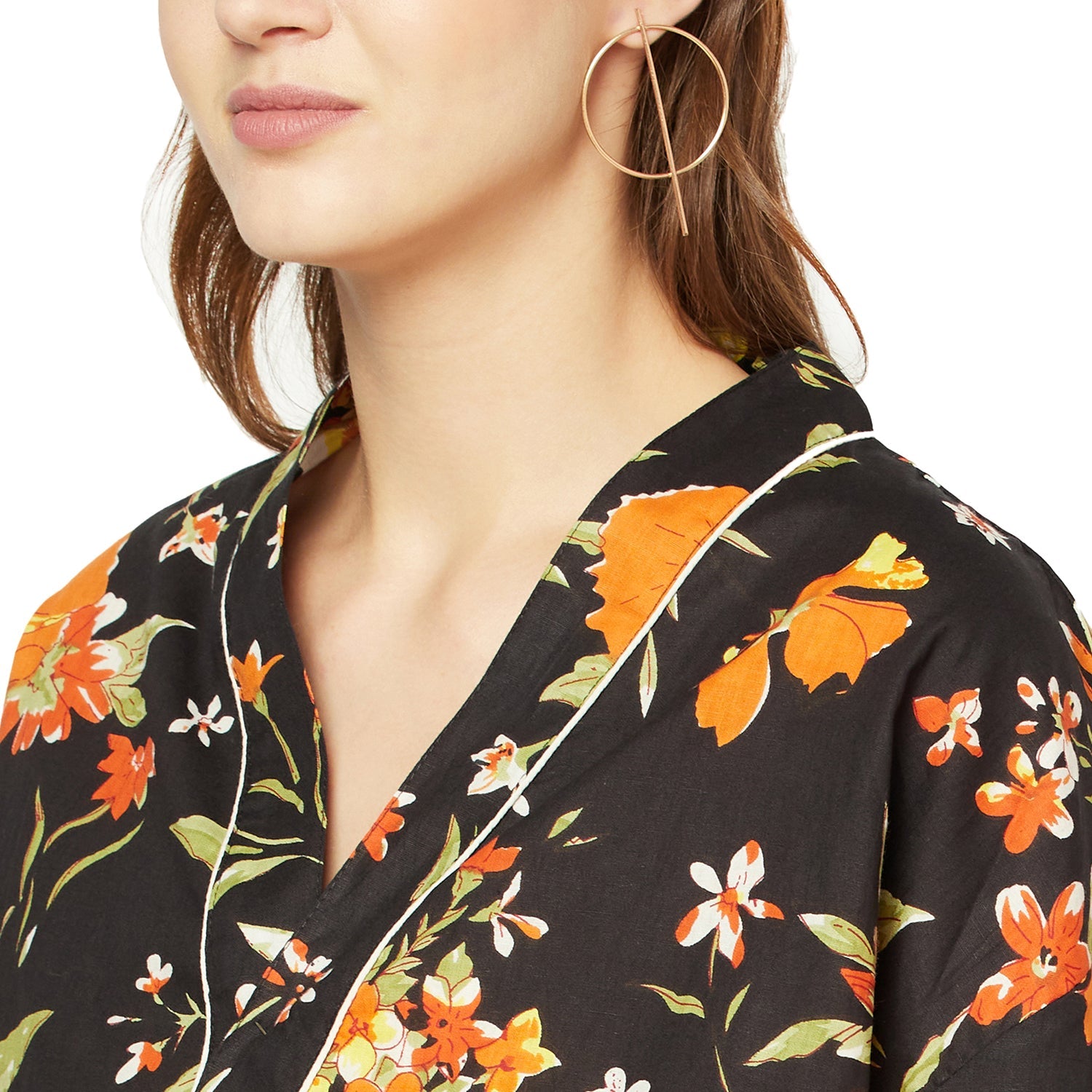 Tangerine Tapestry Cotton Kimono Robe - 100% Cotton
