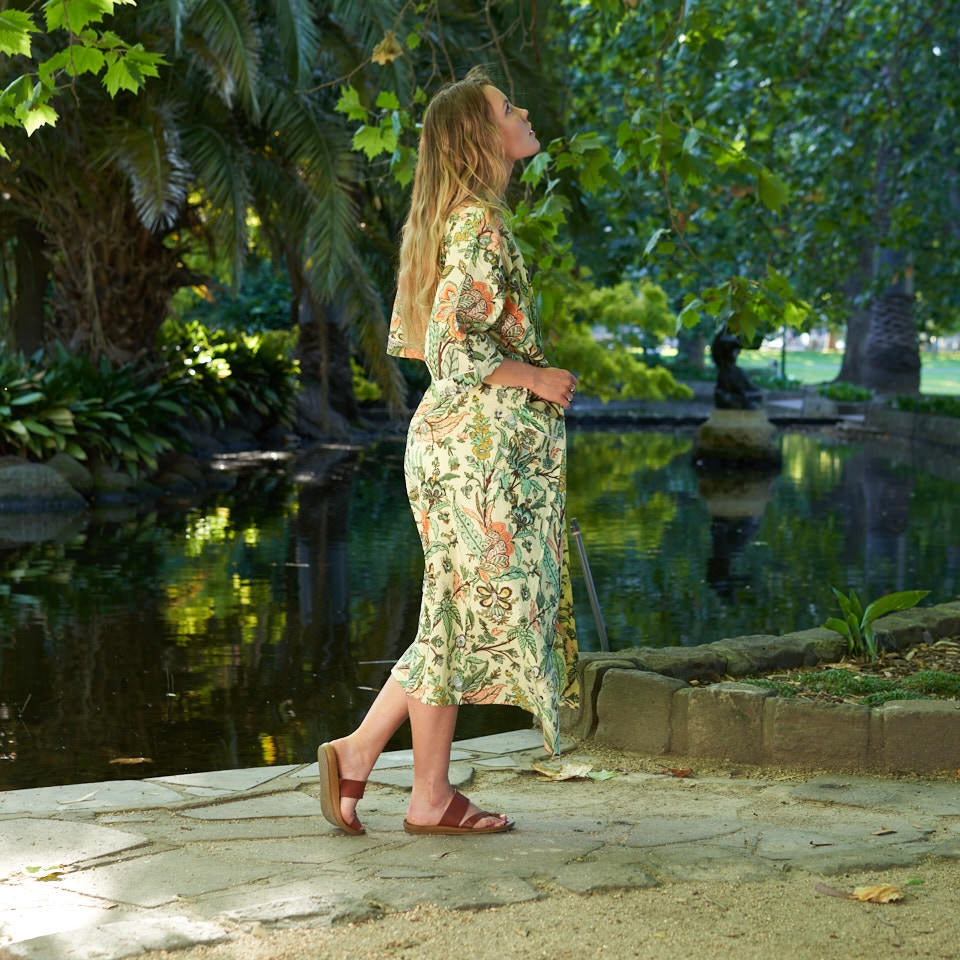 Coastal Bloom Cotton Kimono Robe - Beach Style