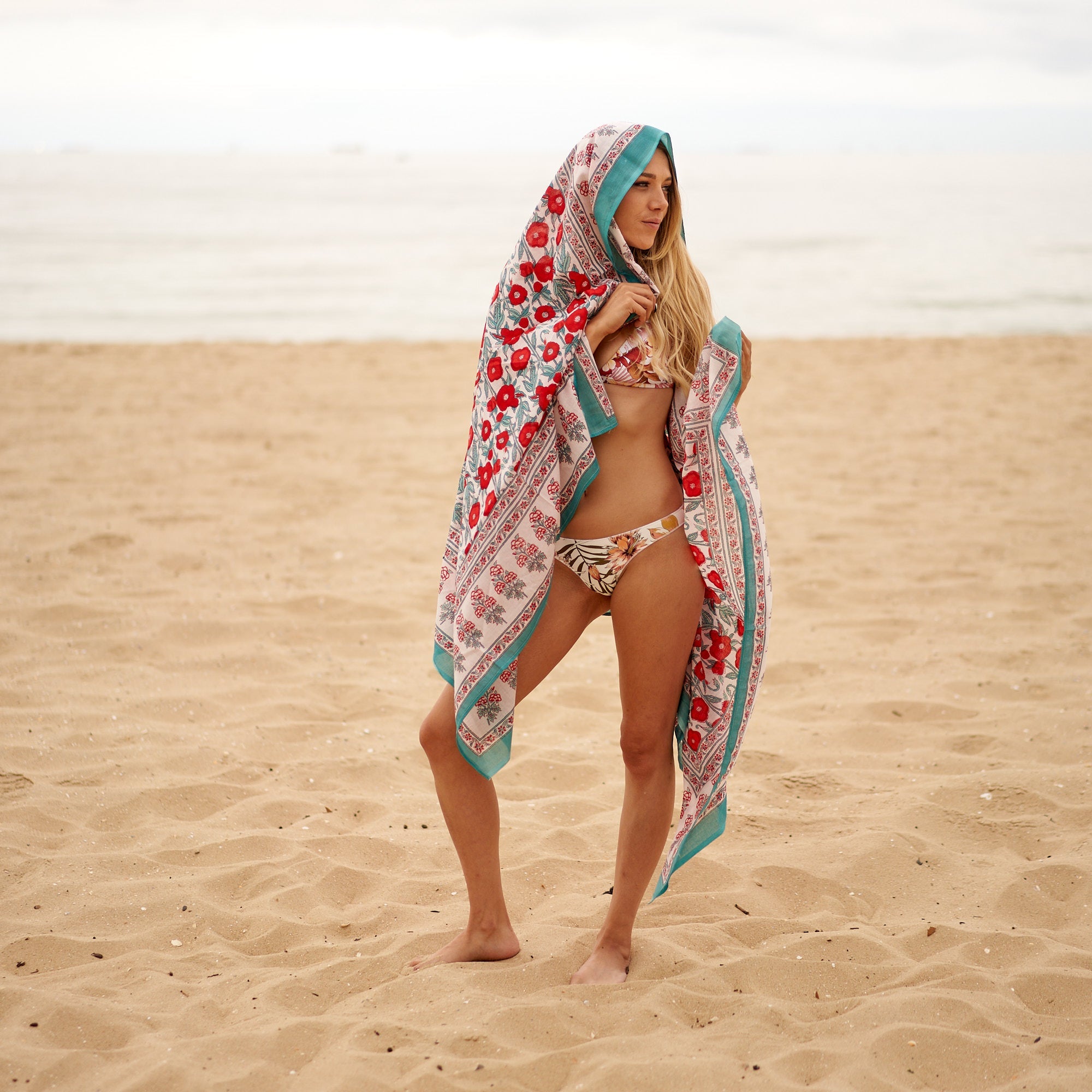 Florals & Waves Cotton Sarong | Beachy Florals