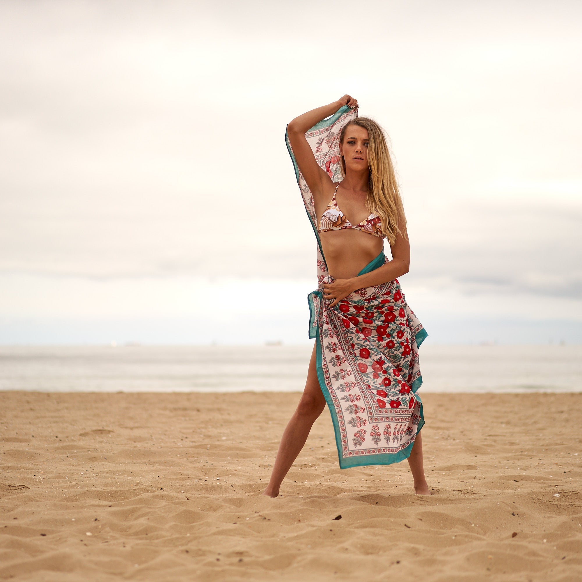 Florals & Waves Cotton Sarong | Beachy Florals