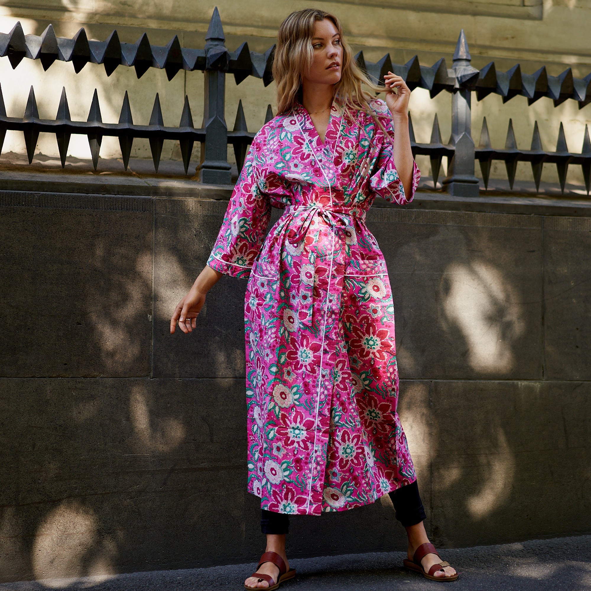 Pink Island Dreams Cotton Kimono Robe