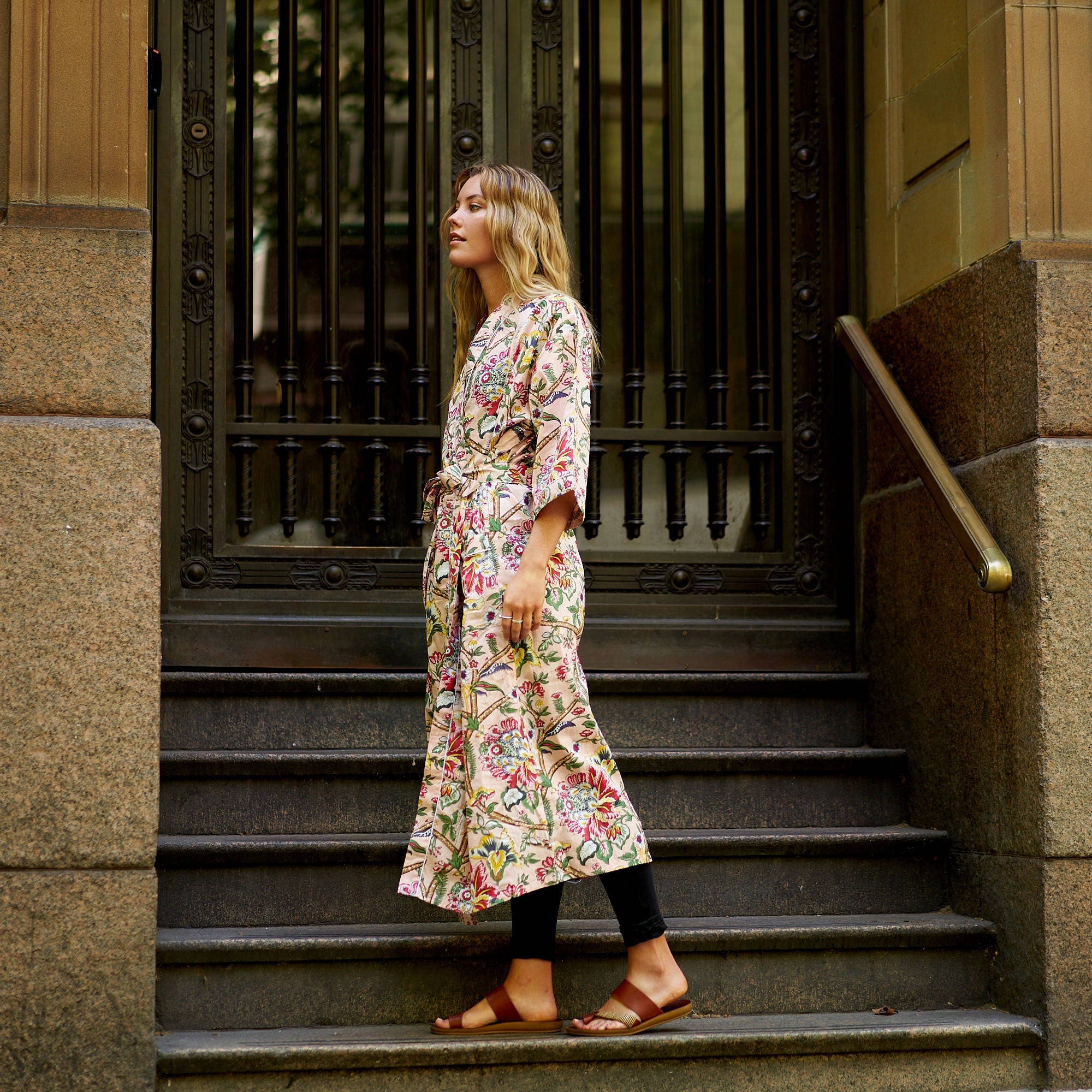 Frida's Floral Serenade Cotton Kimono Robe
