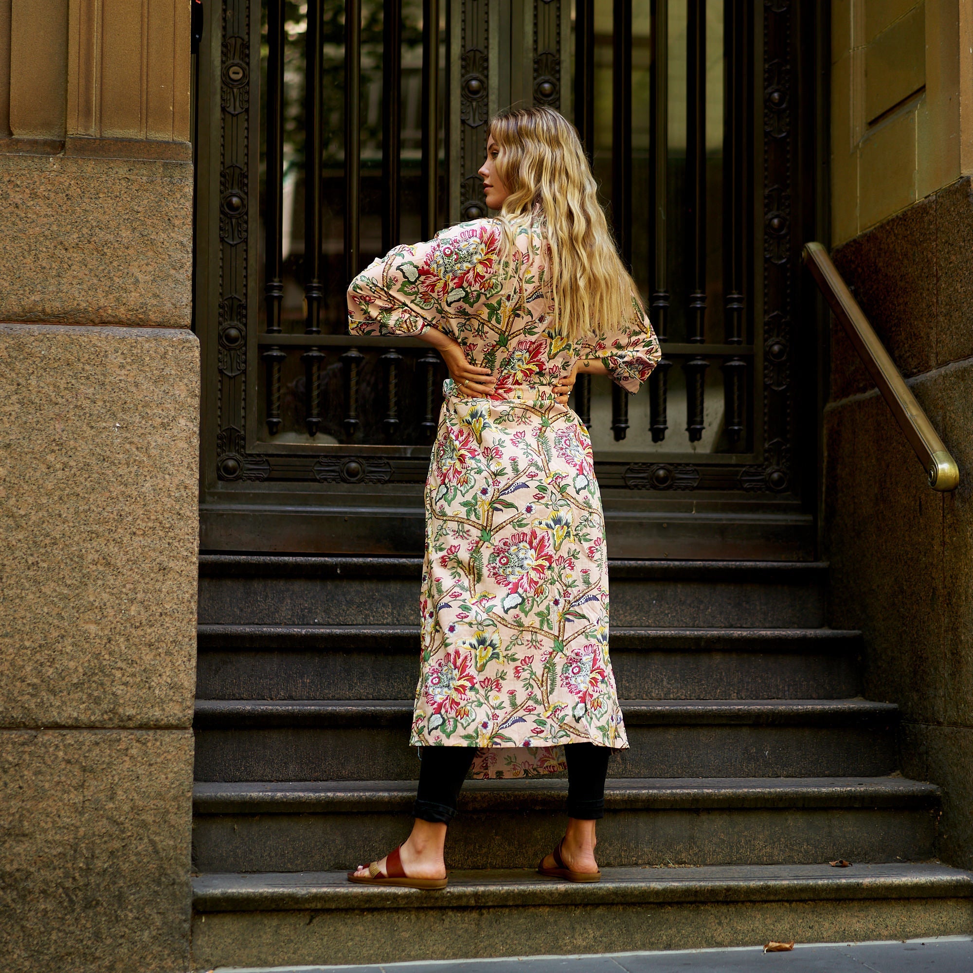 Frida's Floral Serenade Cotton Kimono Robe
