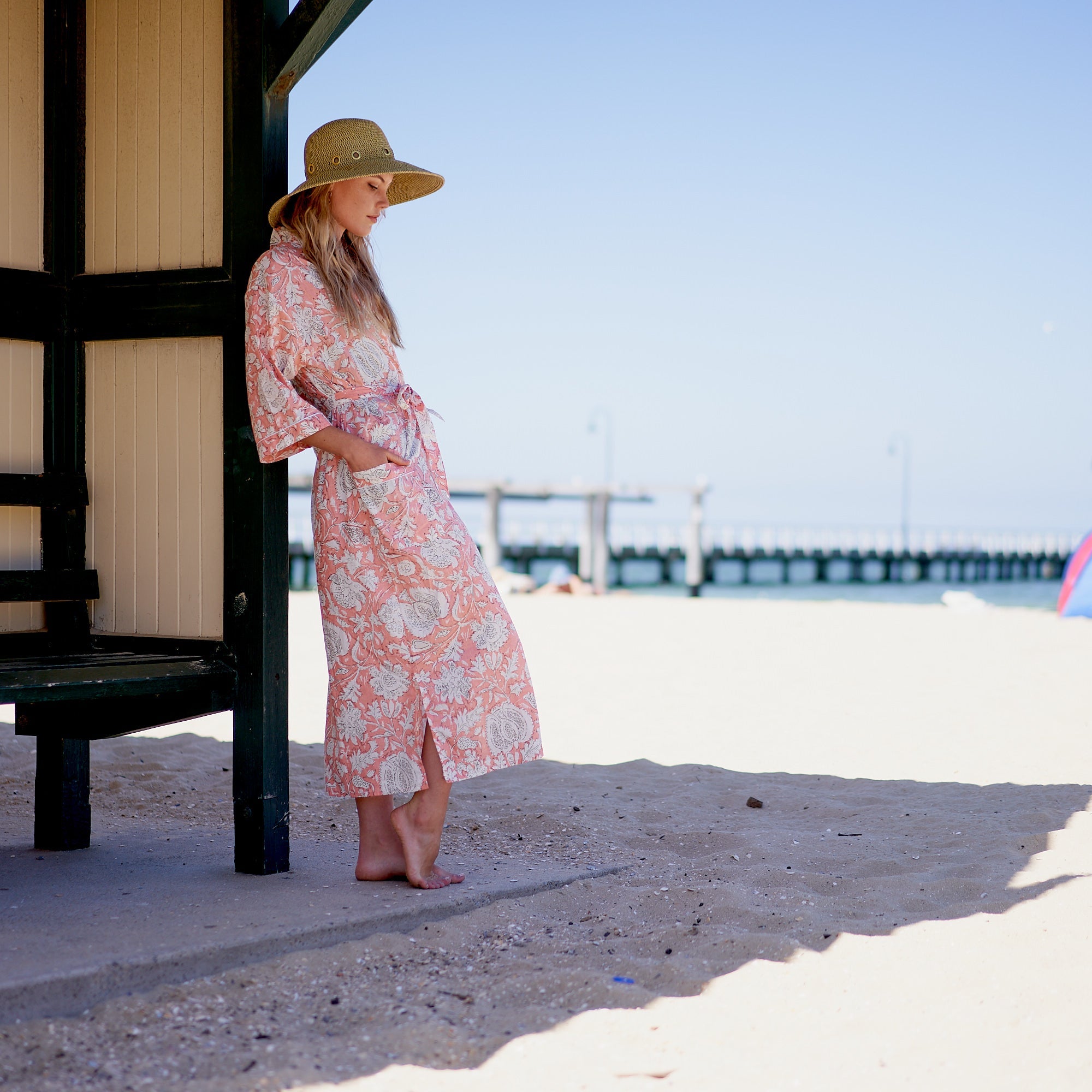 Pink Botanica Cotton Kimono Robe