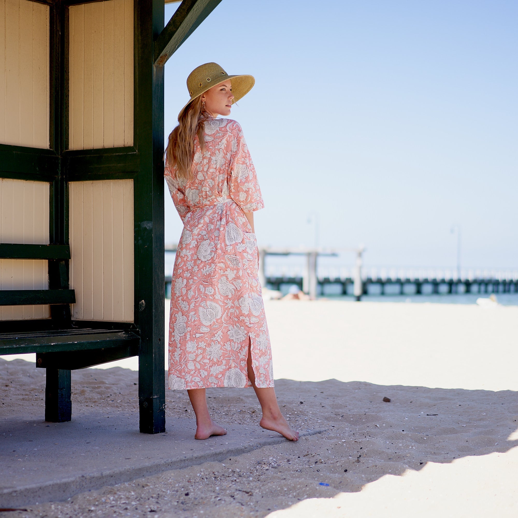 Pink Botanica Cotton Kimono Robe
