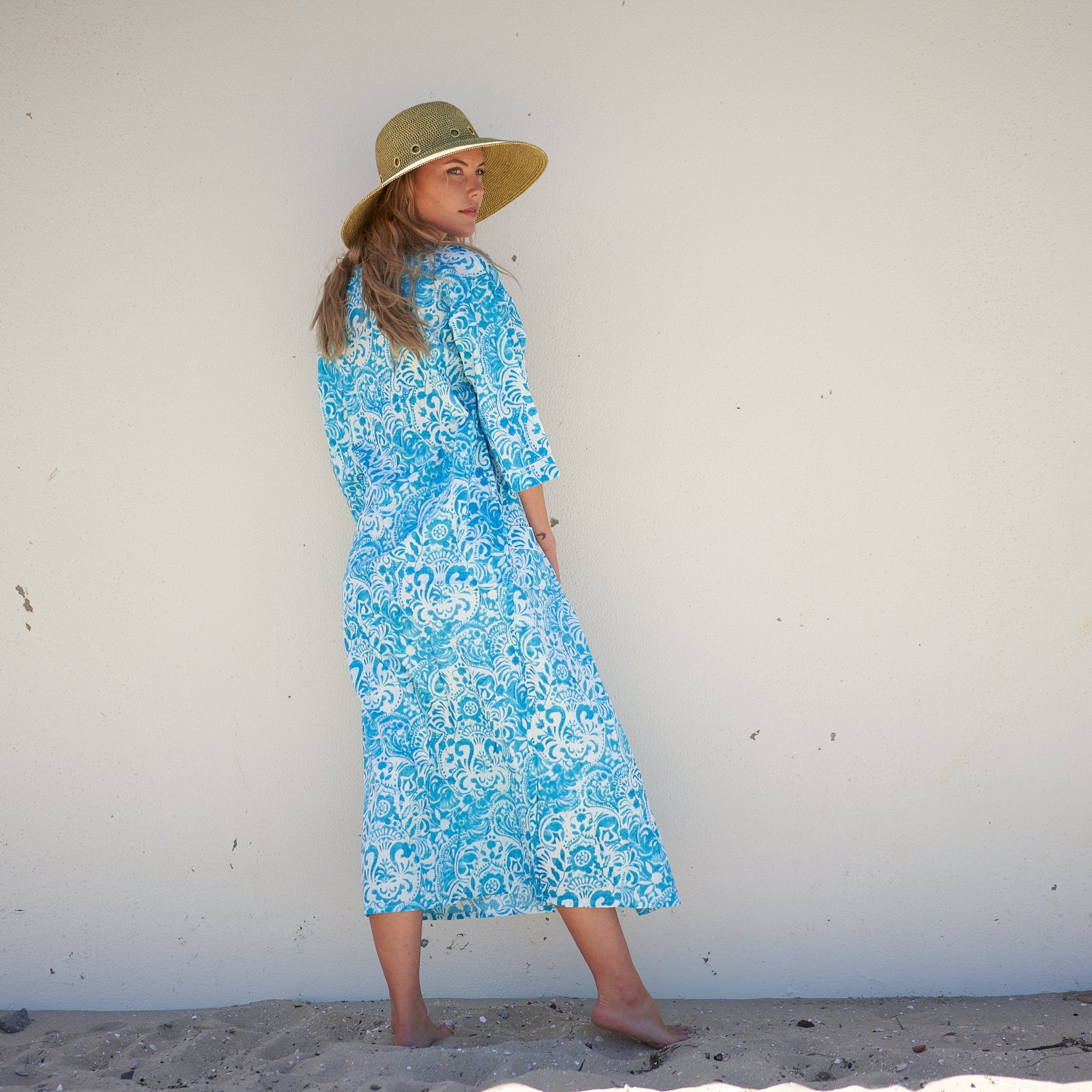 Ocean Blossoms 100% Cotton Kimono Robe