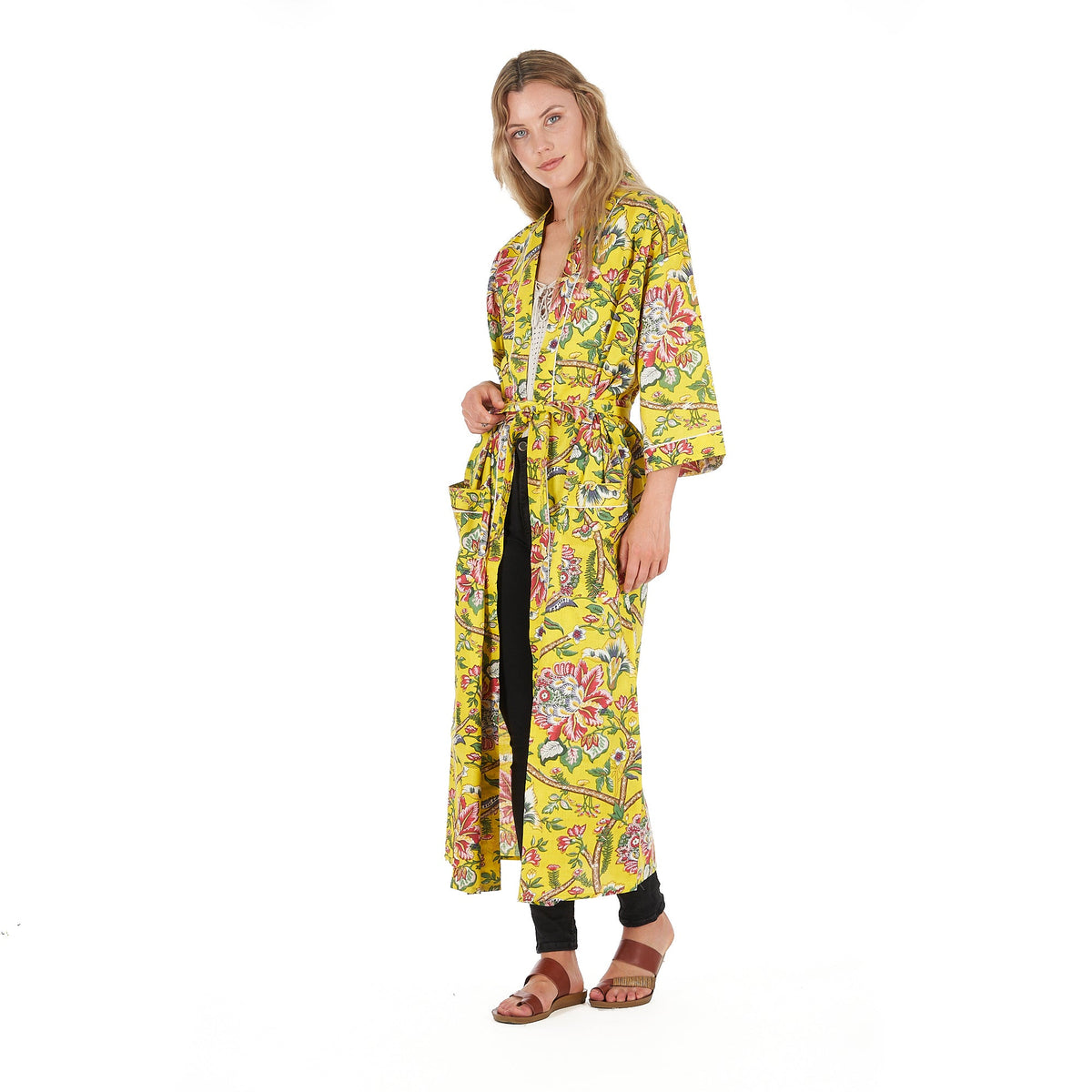 Lemon Floral Hues Cotton Kimono Robe holiday gift