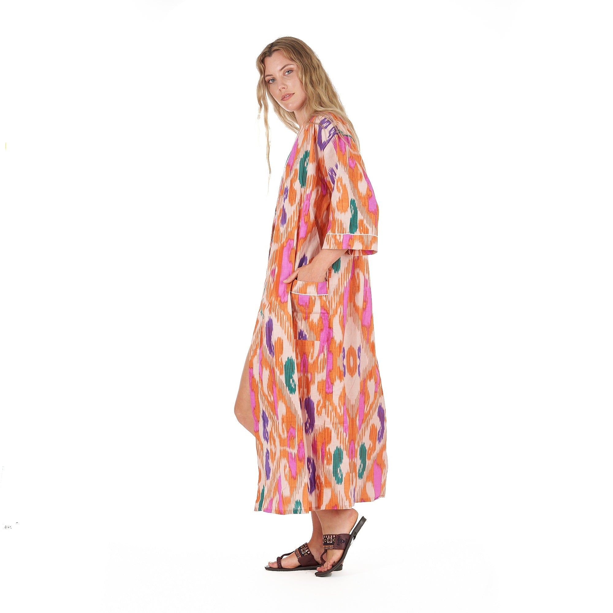 Tropical Hues Cotton Kimono Robe