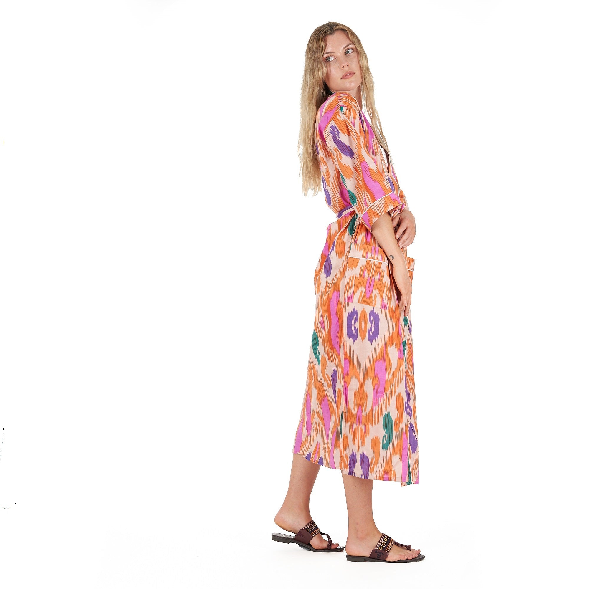 Tropical Hues Cotton Kimono Robe