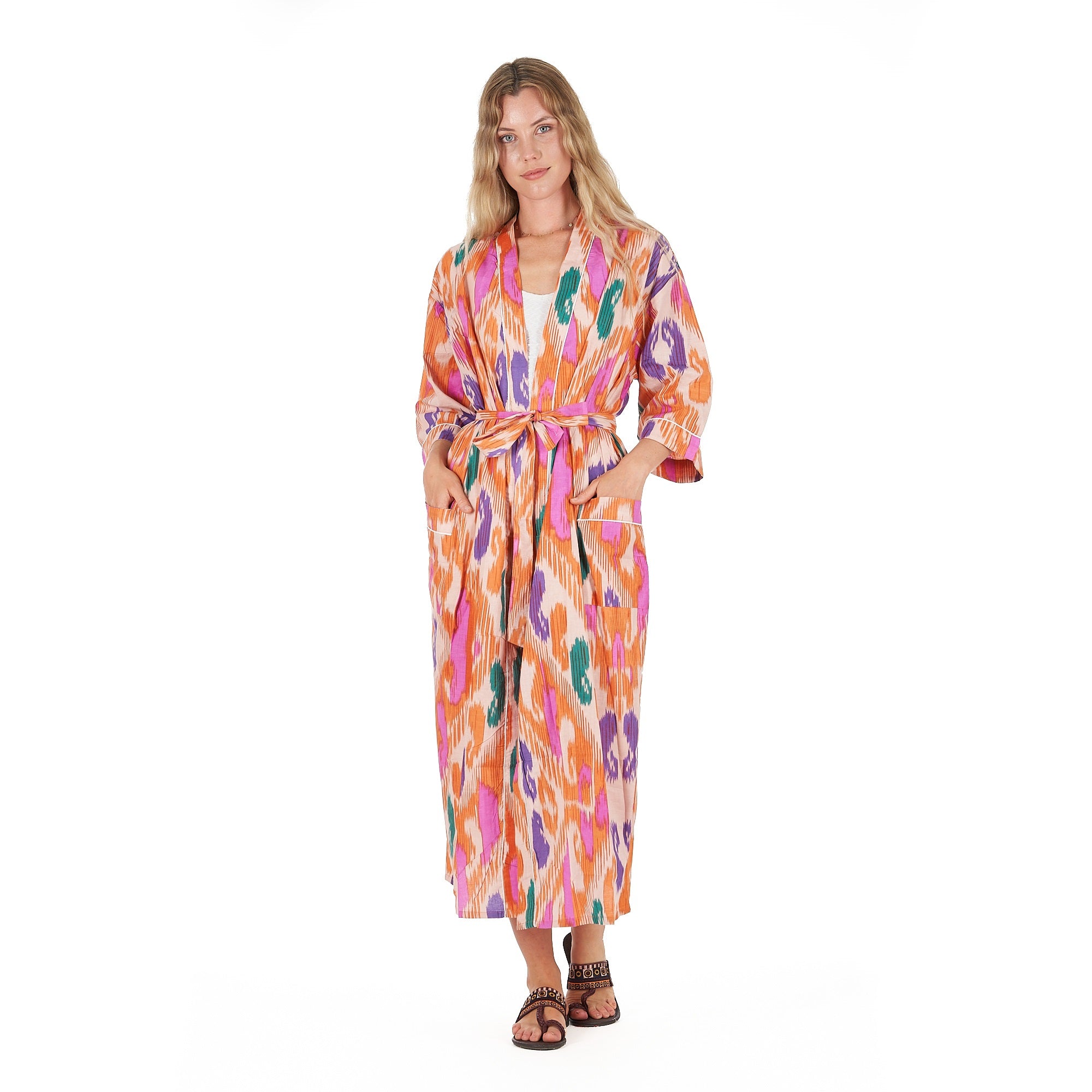 Tropical Hues Cotton Kimono Robe