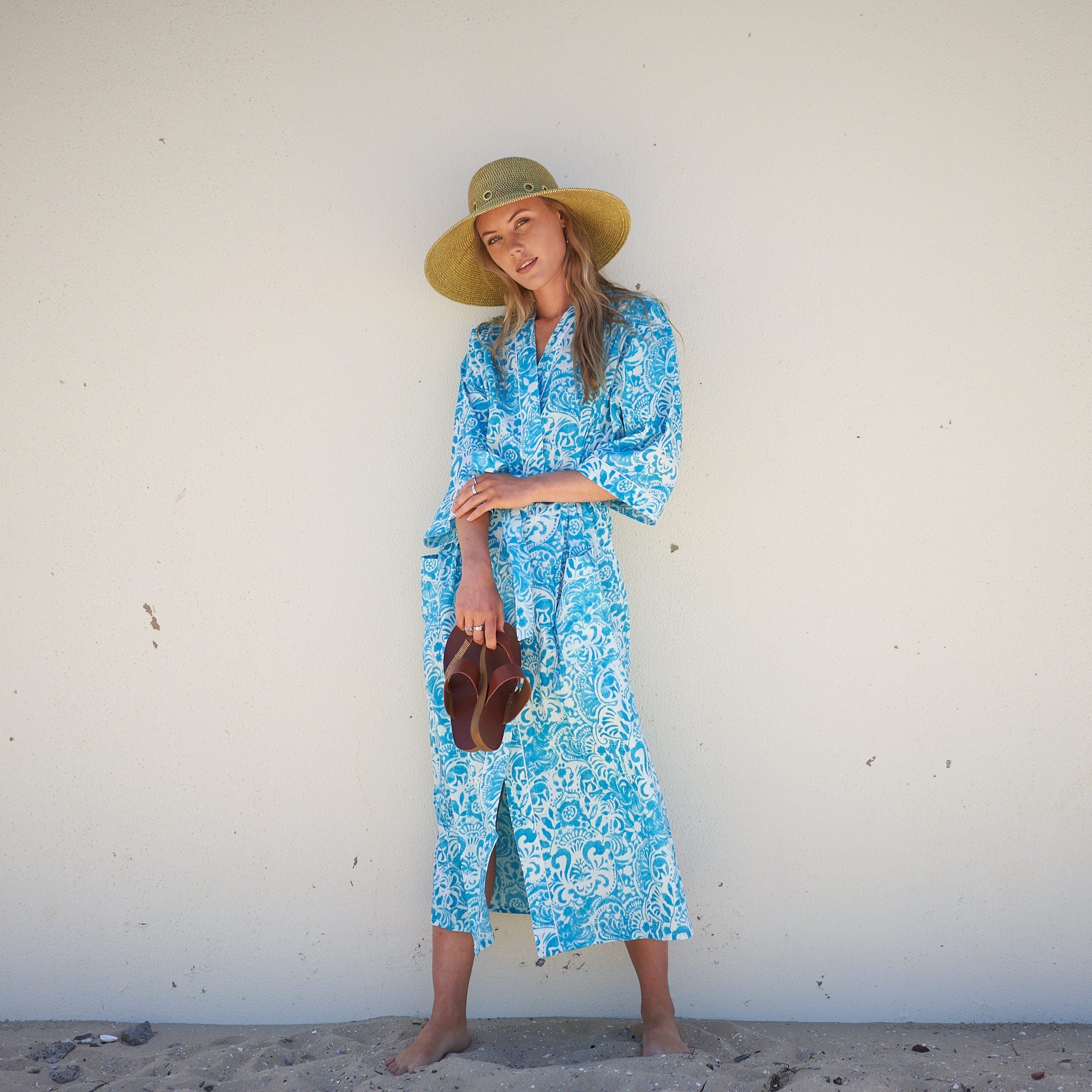 Ocean Blossoms 100% Cotton Kimono Robe