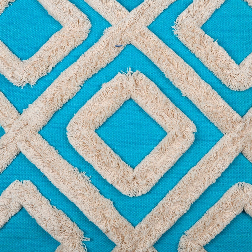 Tufted Blue Boho Moroccan Tassels Cushion Cover