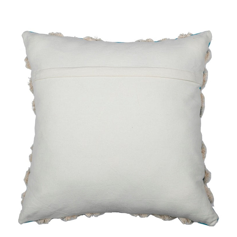 Tufted Blue Boho Moroccan Tassels Cushion Cover