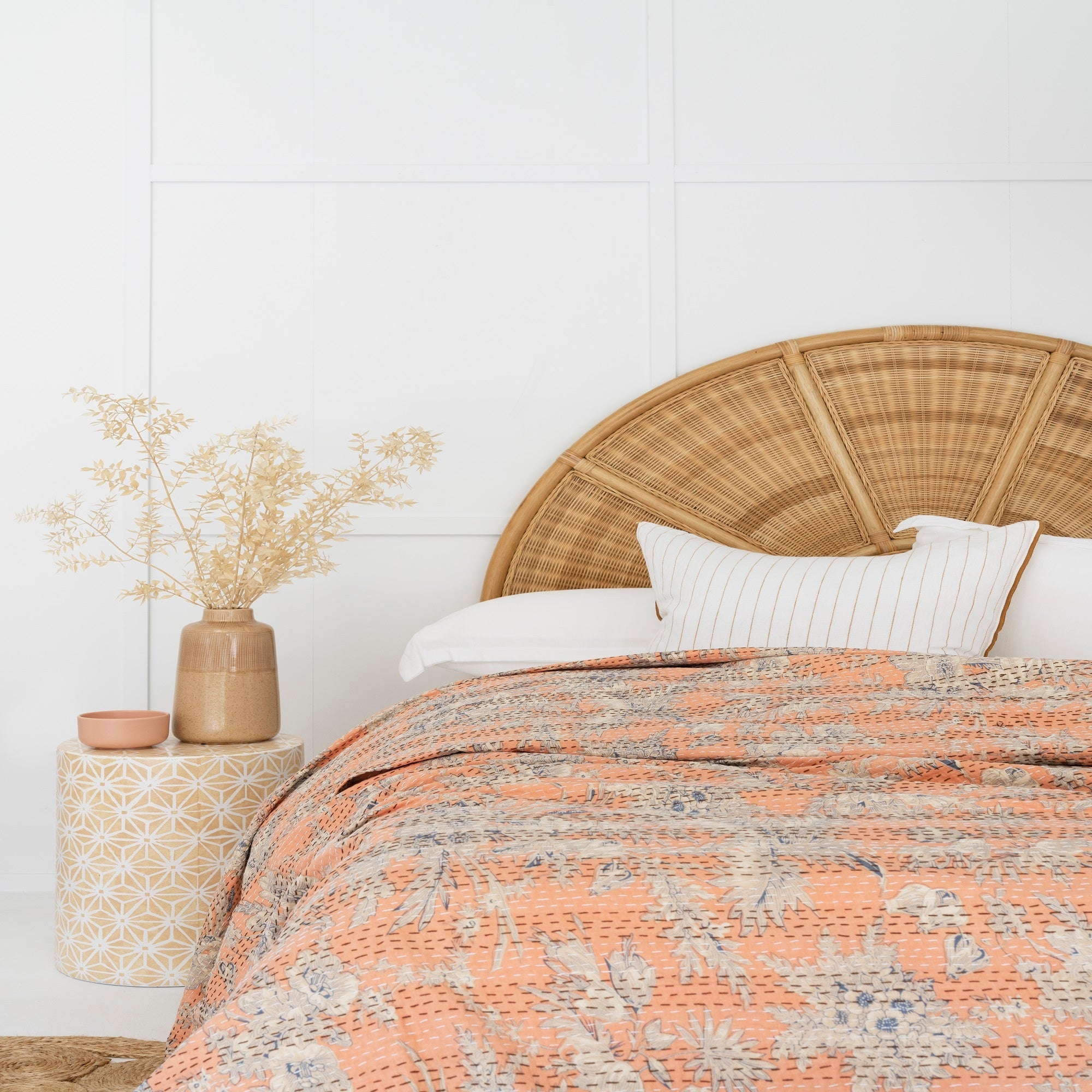 Peach Boho Kantha Quilt Baby Blanket - Indian