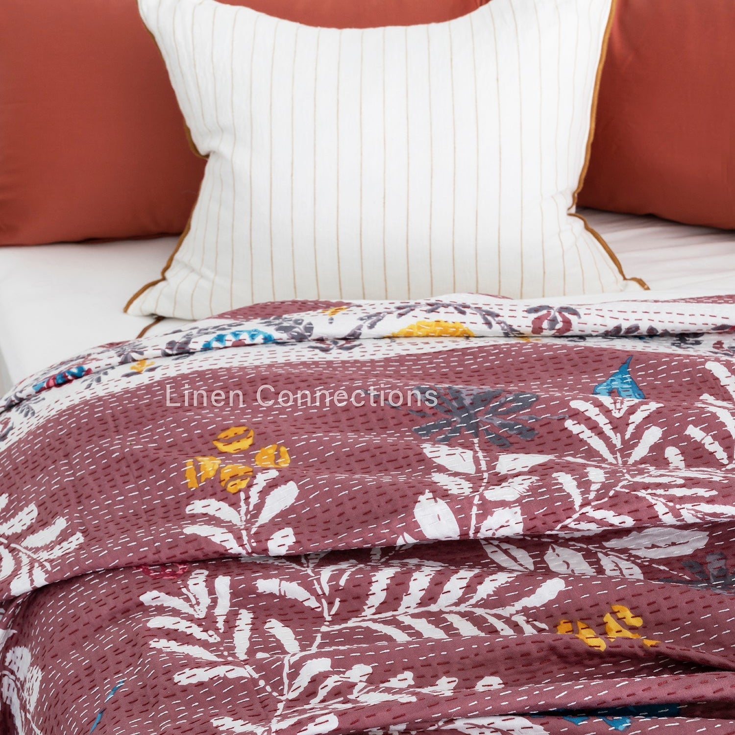 Red Bath Boho Eclectica Indian Kantha Quilt