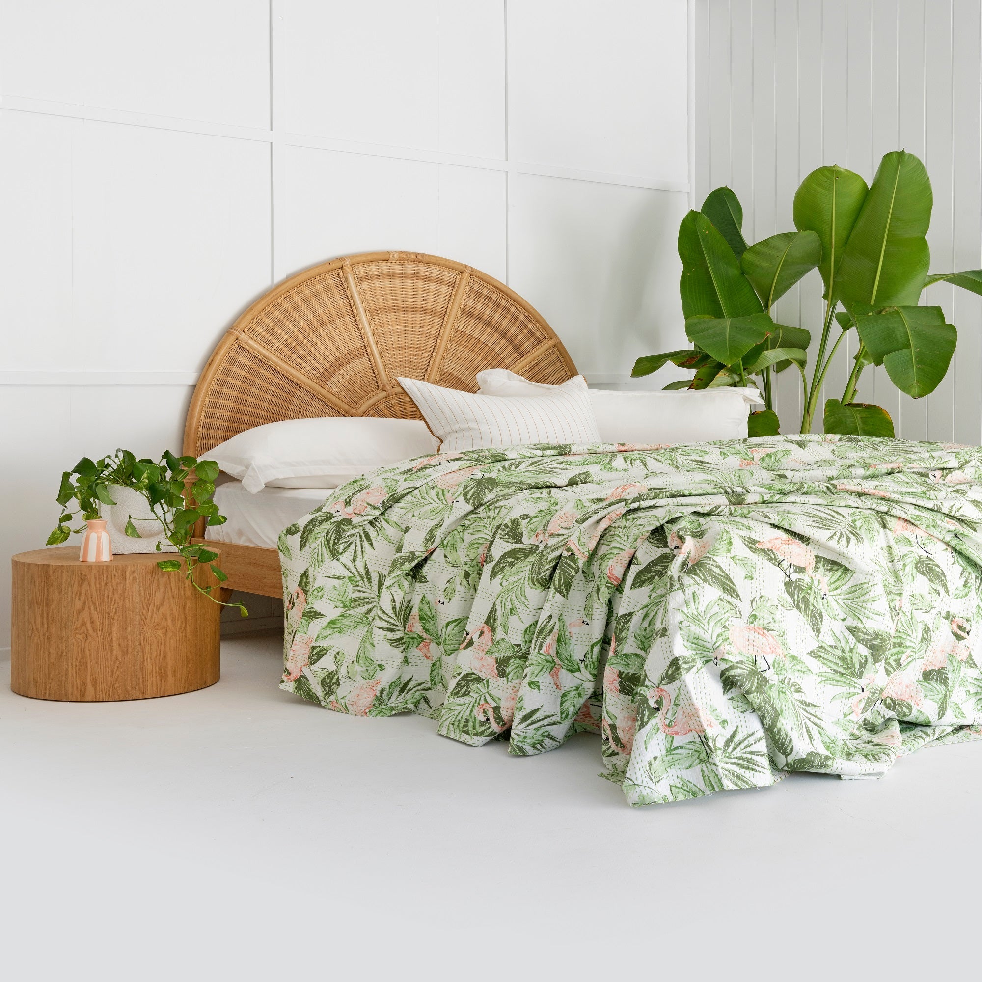 Summer Green Boho Kantha Quilt Baby Blanket - Block Print