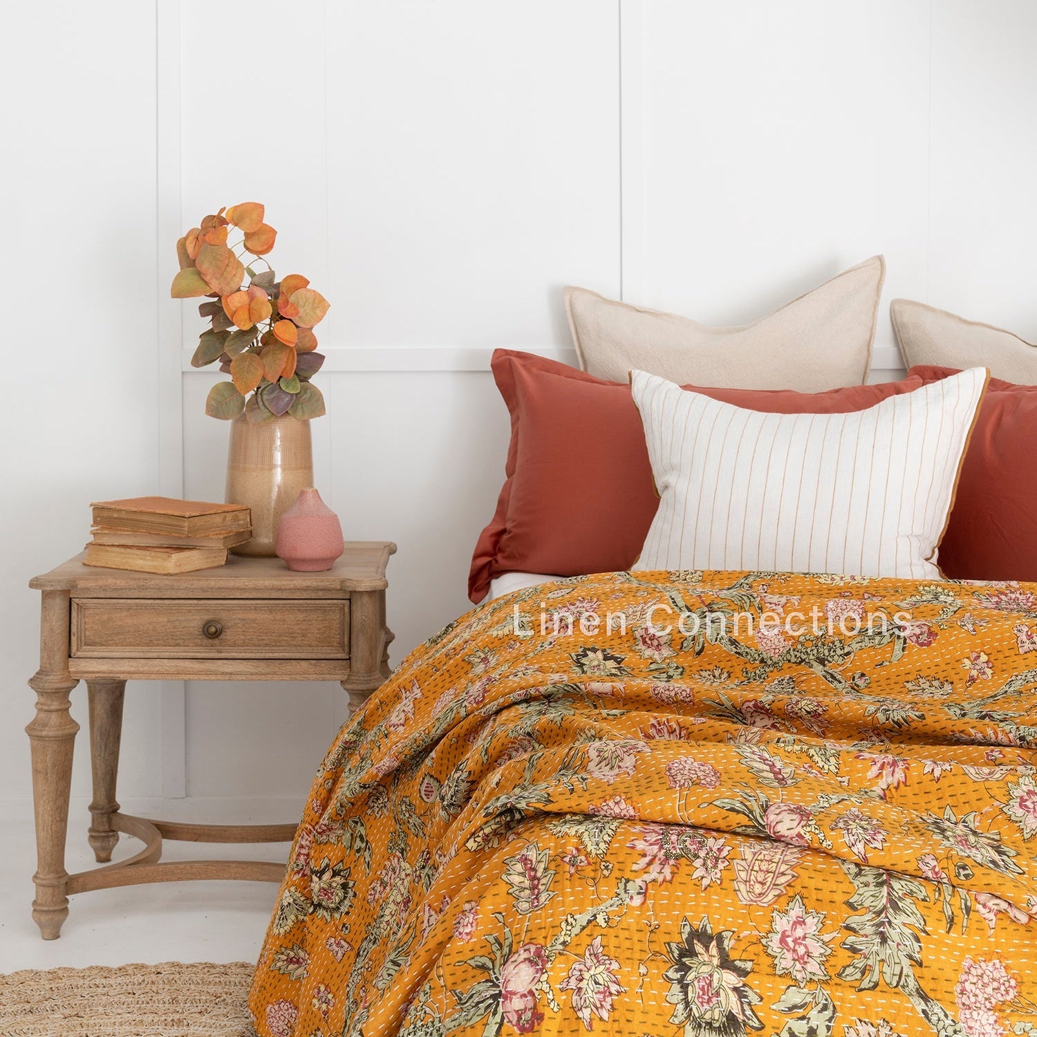Mustard Boho Kantha Quilt - Eclectica Indian Quilt