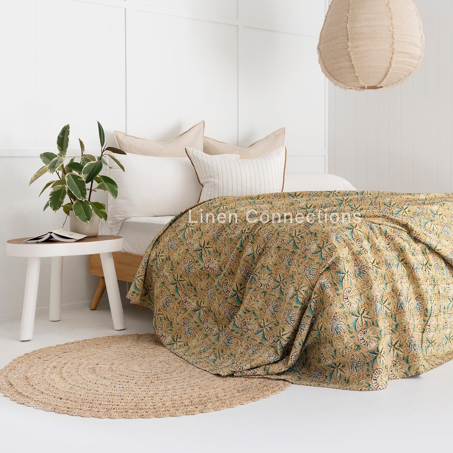 Citrus Boho Kantha Quilt - Eclectica Indian Quilt