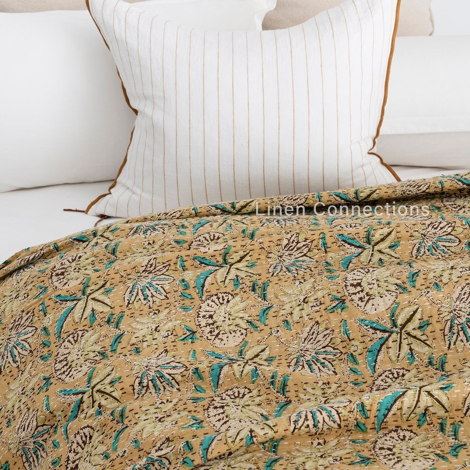 Citrus Boho Kantha Quilt - Eclectica Indian Quilt