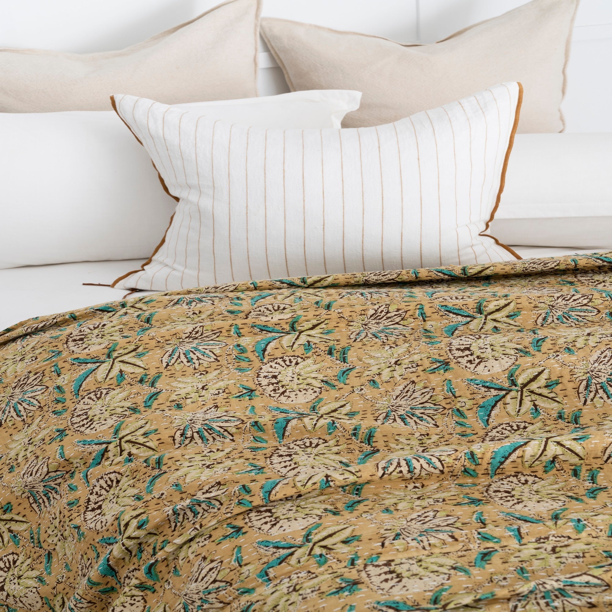 Warm Golden Kantha Quilt – Baby Blanket Style