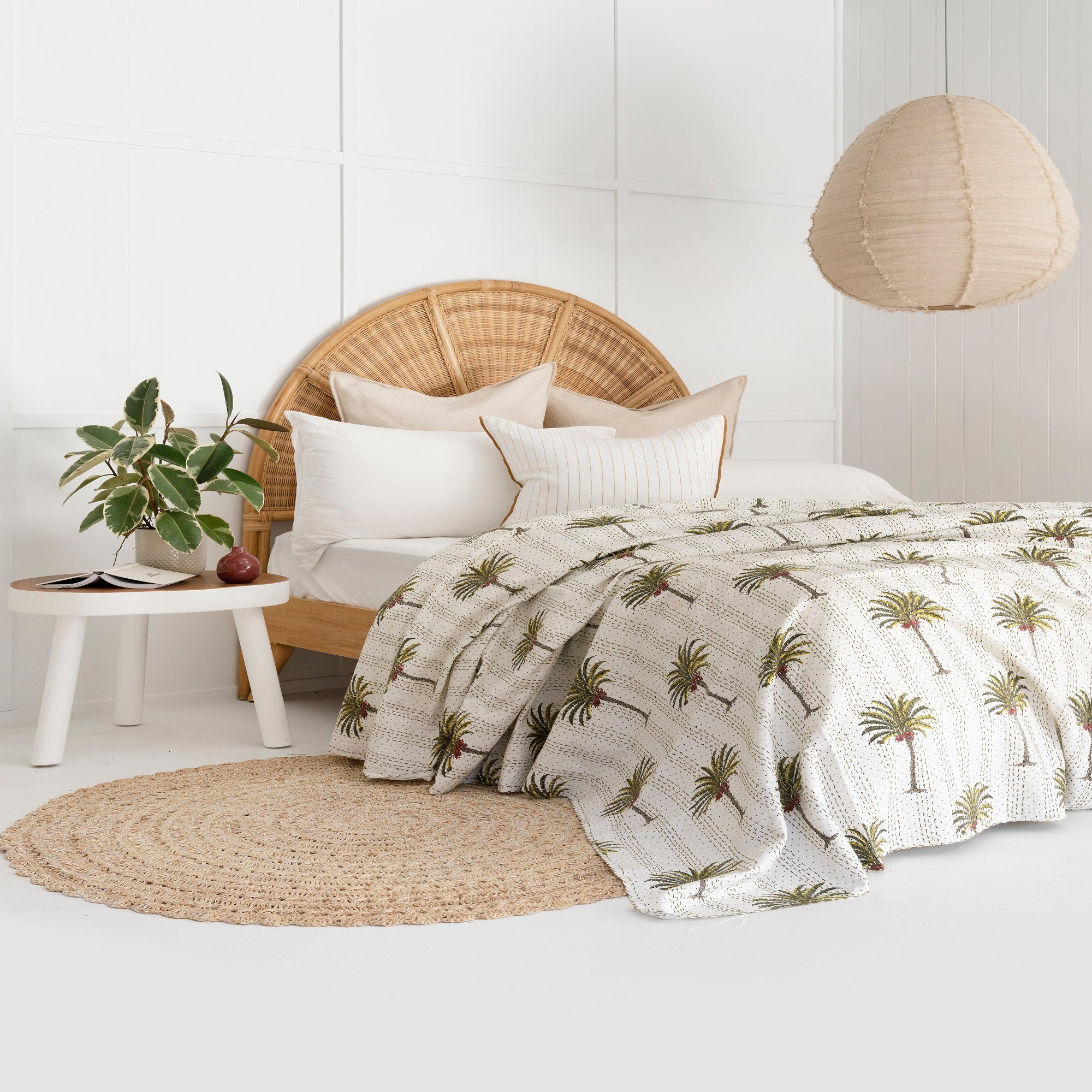 Palm Tree Indian Kantha Quilt – Boho Bedspread