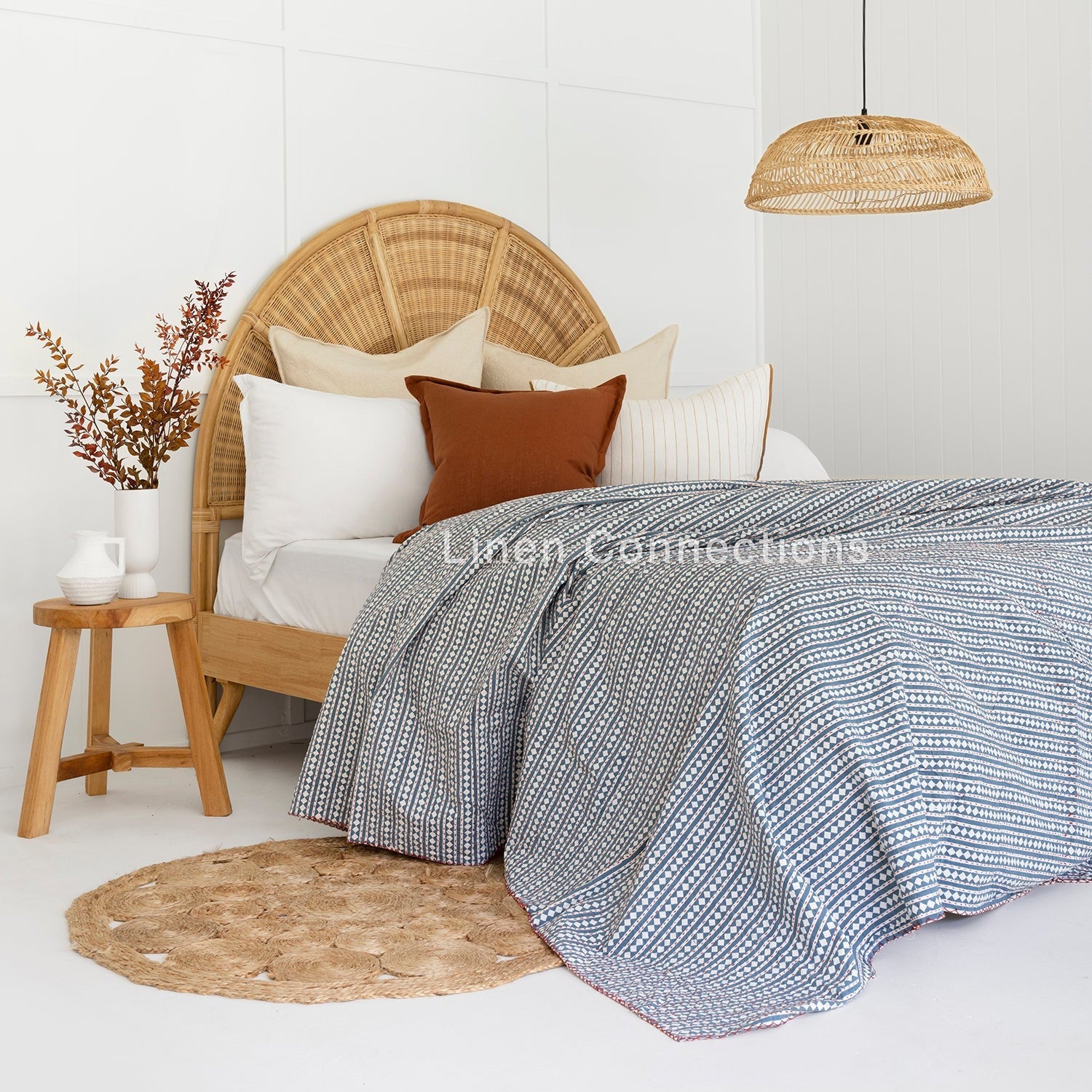 Blue Mist Boho Eclectica Indian Kantha Quilt
