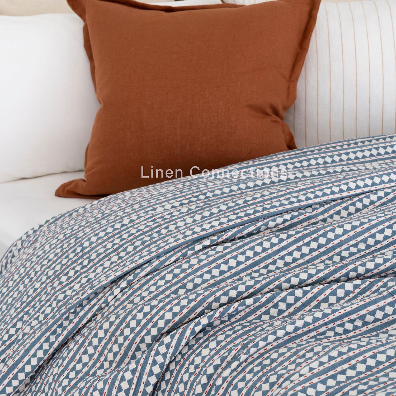 Blue Mist Boho Eclectica Indian Kantha Quilt