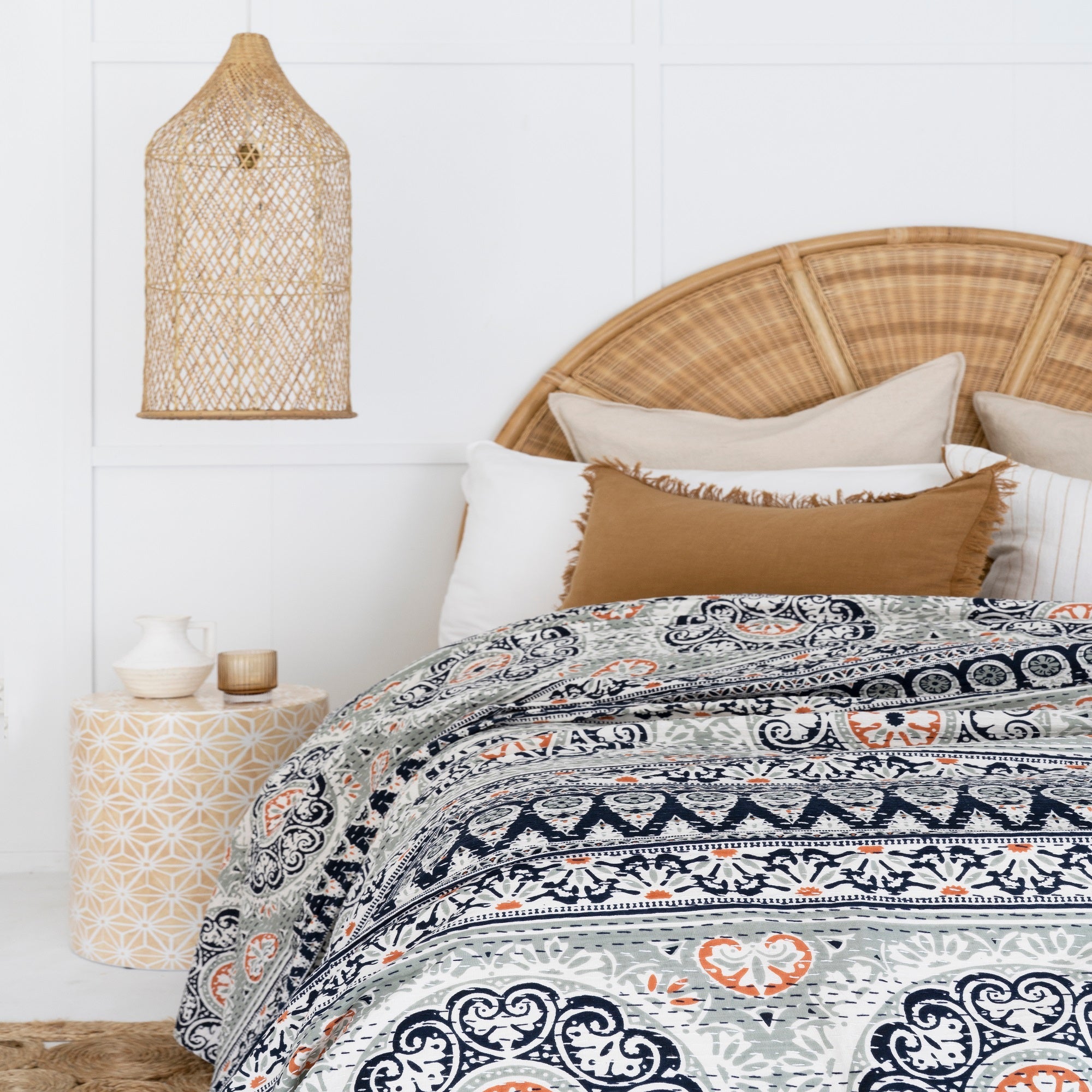 Indian Kantha Quilt Throw – Navy Blue Bedspread