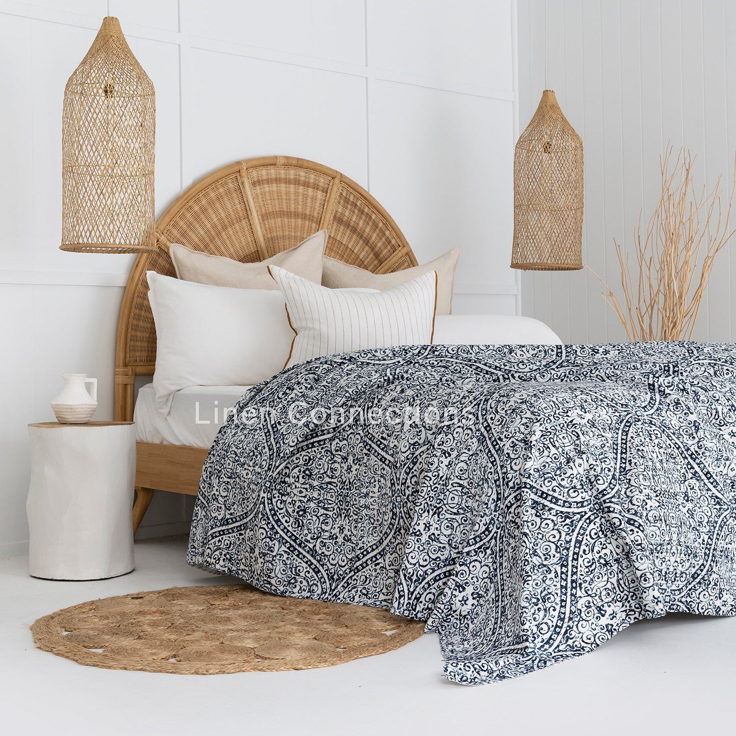 Blue Stone Boho Eclectica Indian Kantha Quilt