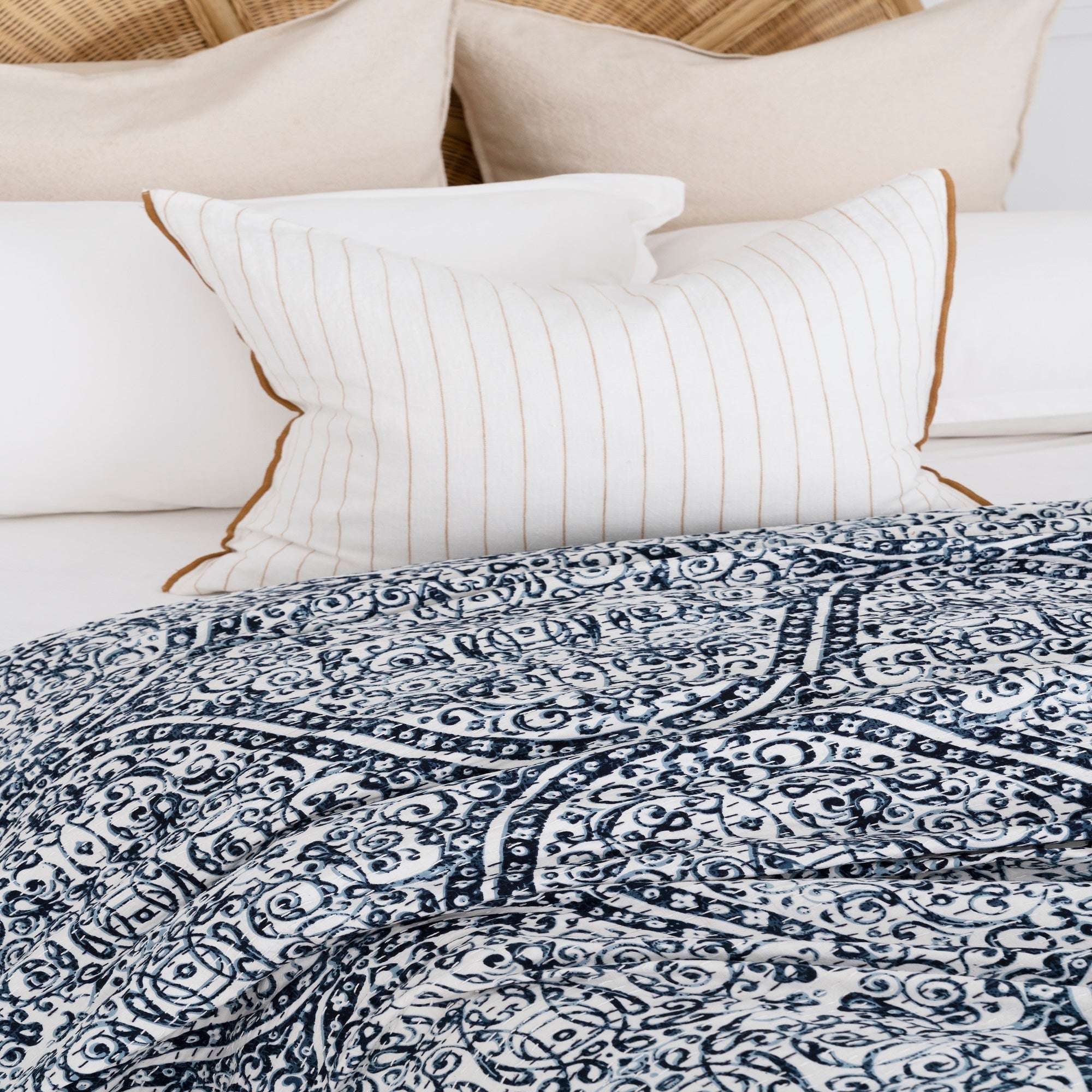 Midnight Navy Boho Kantha - Handmade Baby Quilt