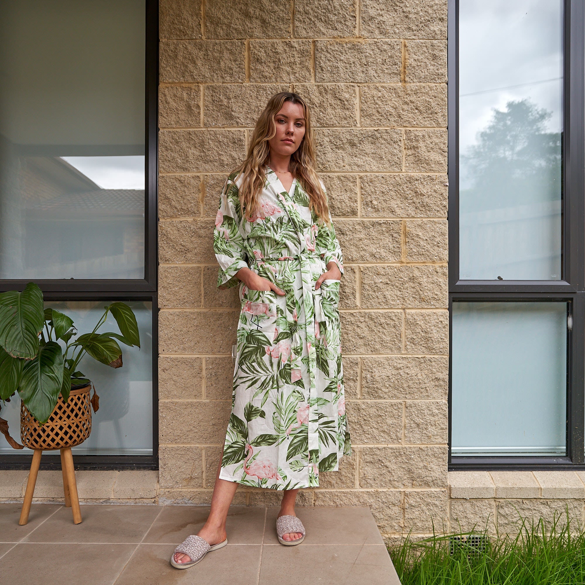 Flamingo Fantasy Cotton Kimono Robe