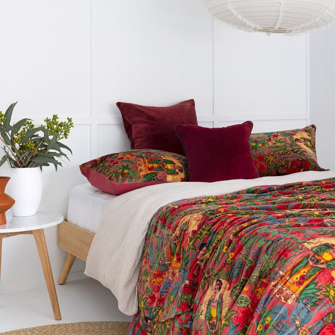 Patchwork Velvet Quilt - Frida Red | Handmade Boho Decor