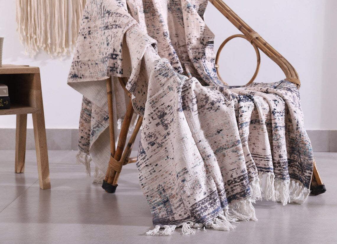 Cotton Throw Blanket - Boho White Rug | Luxe Comfort