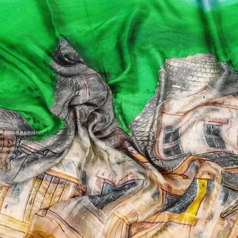 Silk Modal Scarf - Green/Cream | Natural Tones