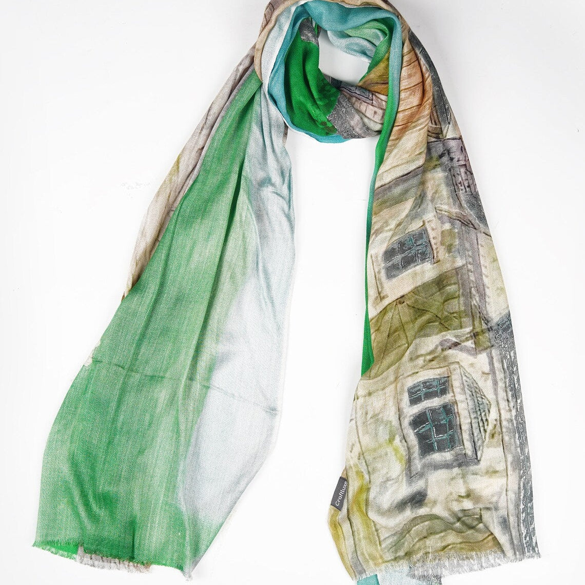Silk Modal Scarf - Green/Cream | Natural Tones