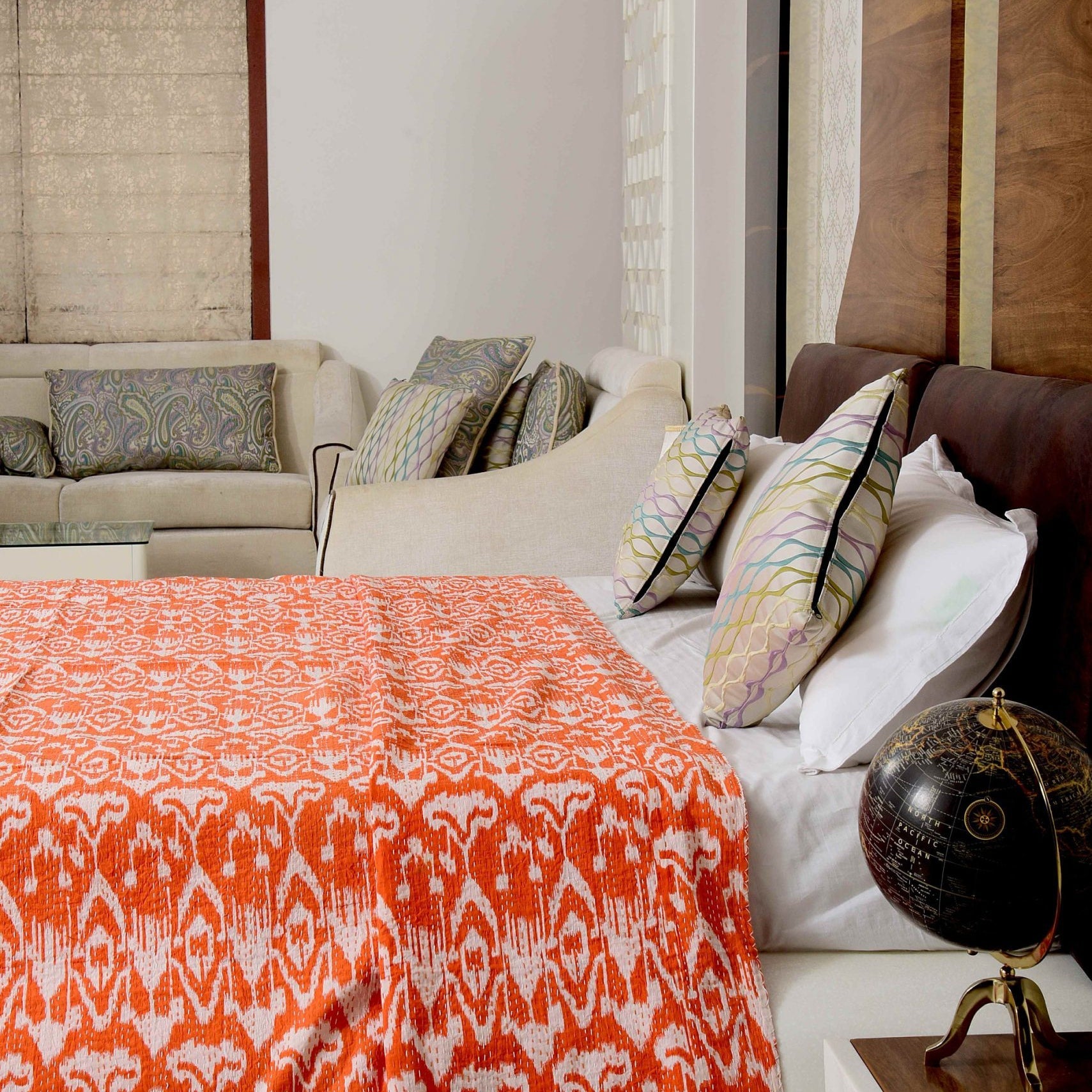 Orange Mist Boho Kantha Quilt - Unique Design