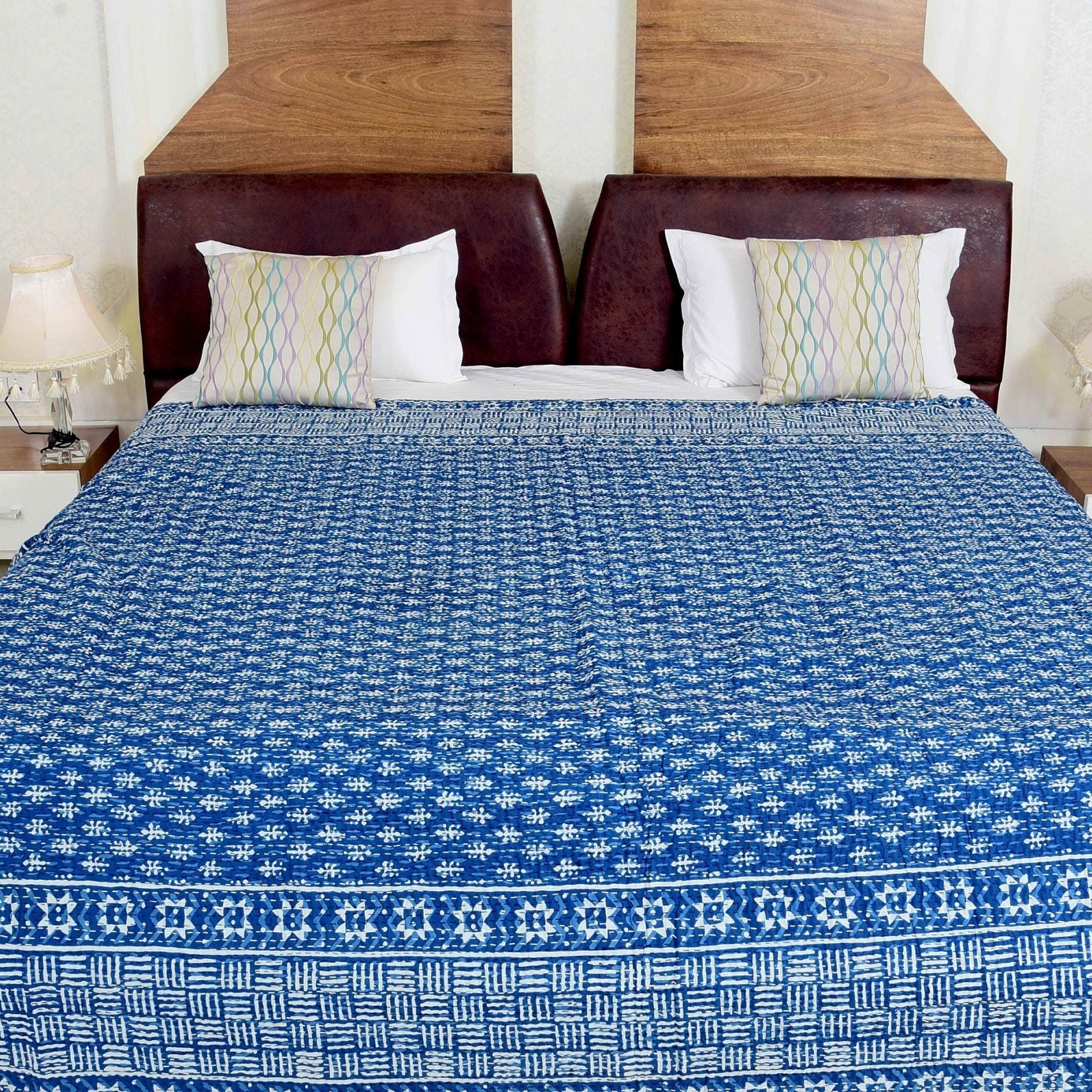 Indian Kantha Quilt - Navy Aurora, Handmade Charm