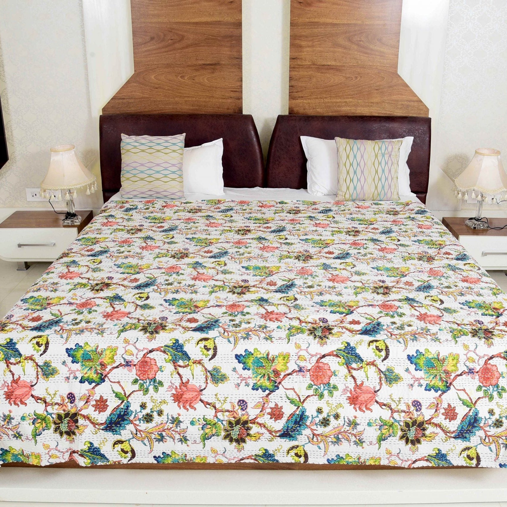 Boho Kantha Quilt - Boho White, Handmade Design