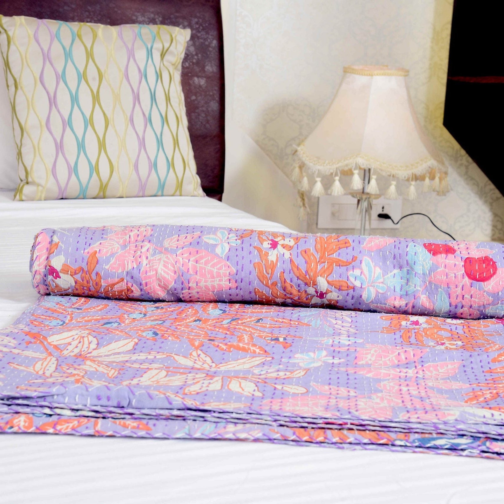 Purple Pastures Boho Indian Kantha Quilt