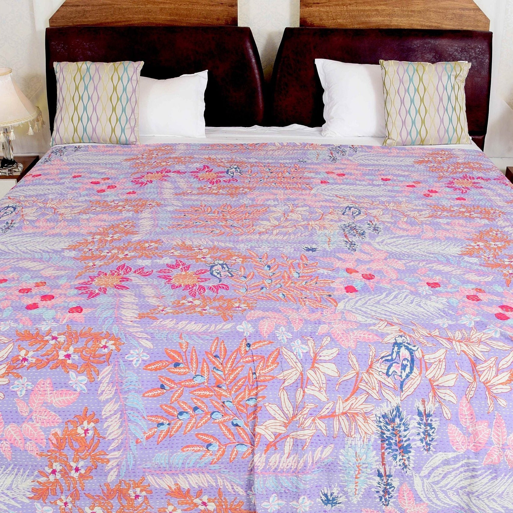 Purple Pastures Boho Indian Kantha Quilt