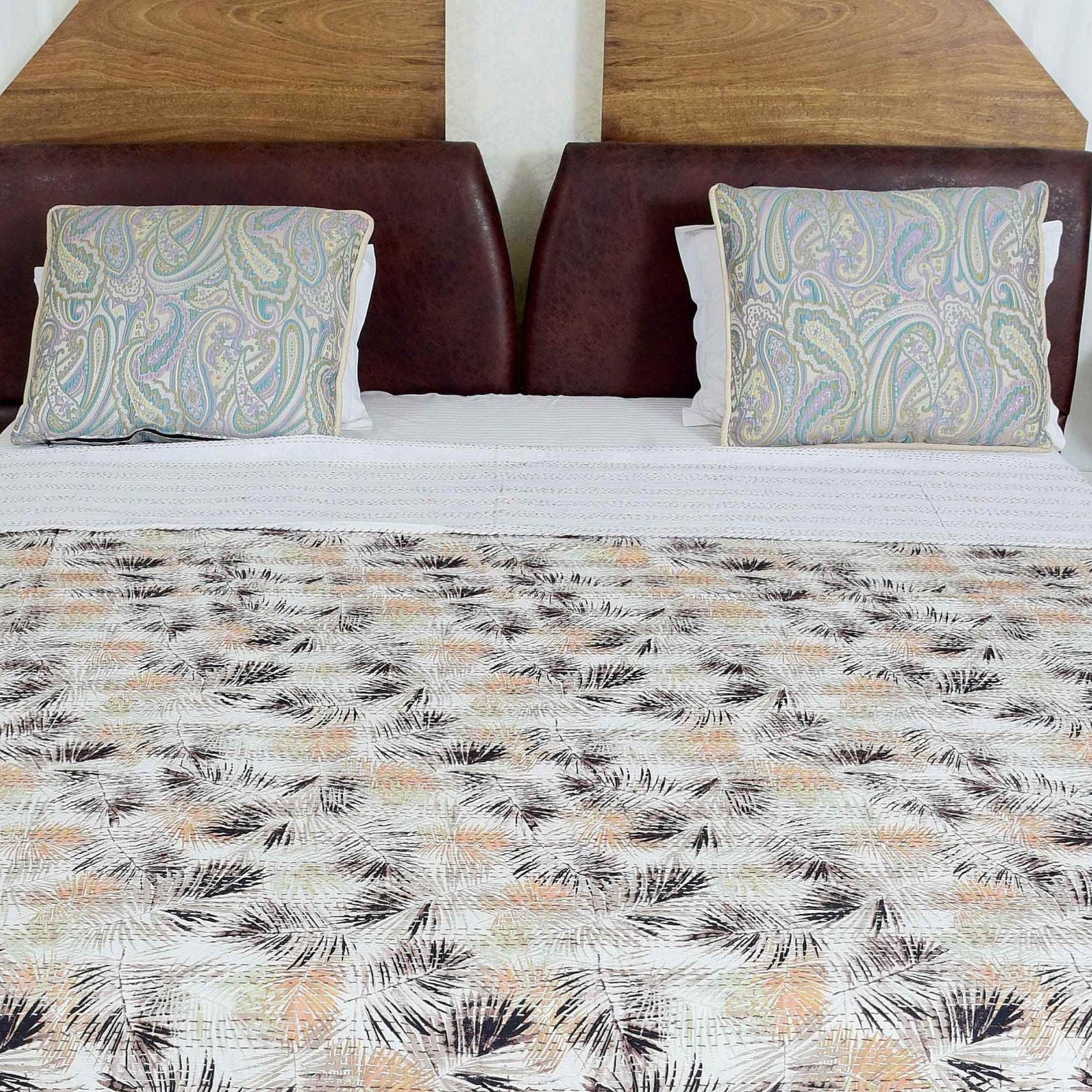 Forest Haze Kantha Quilt Blanket - Earthy Tones