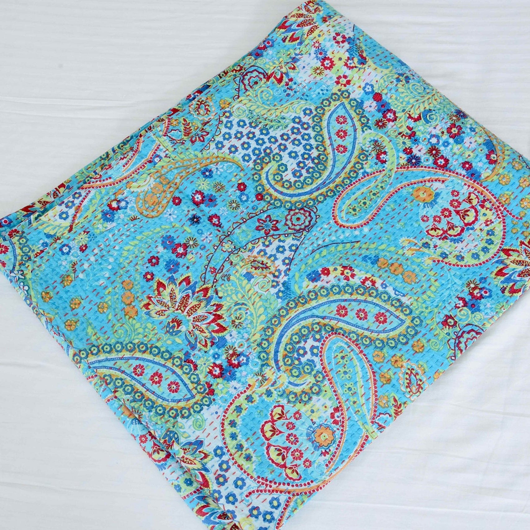 Sky Hush Handmade Kantha Quilt - Soothing Tones
