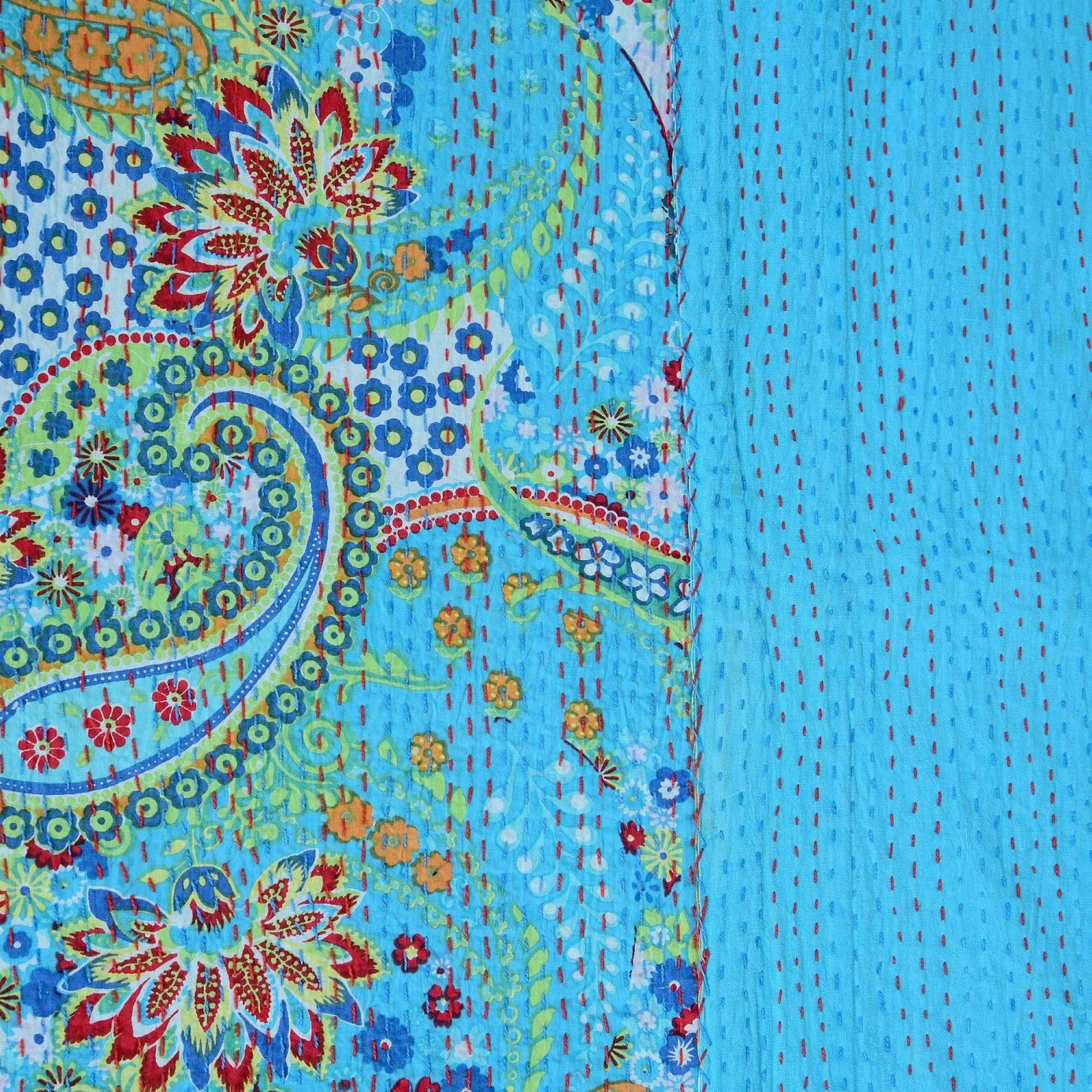 Sky Hush Handmade Kantha Quilt - Soothing Tones