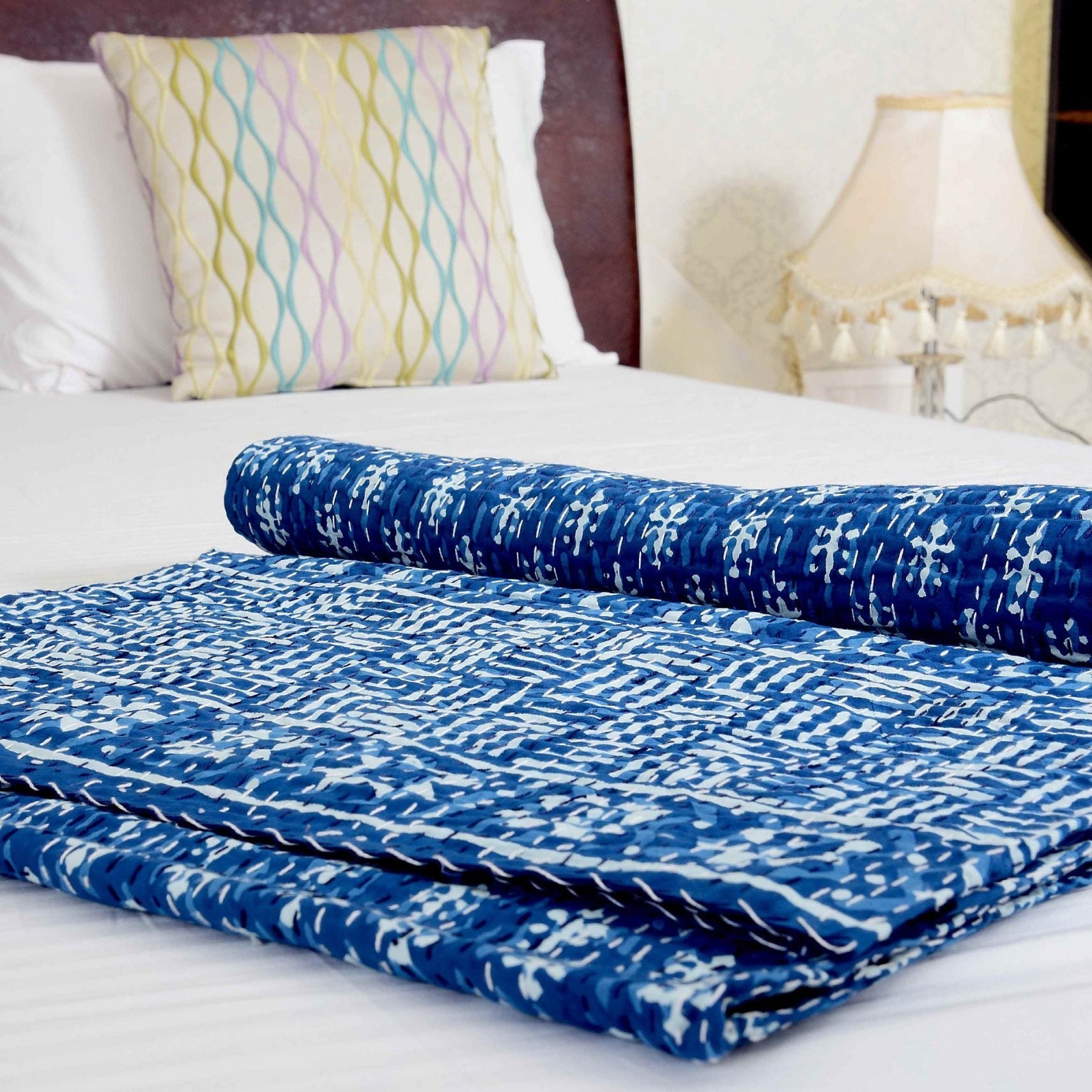 Indian Kantha Quilt - Navy Aurora, Handmade Charm