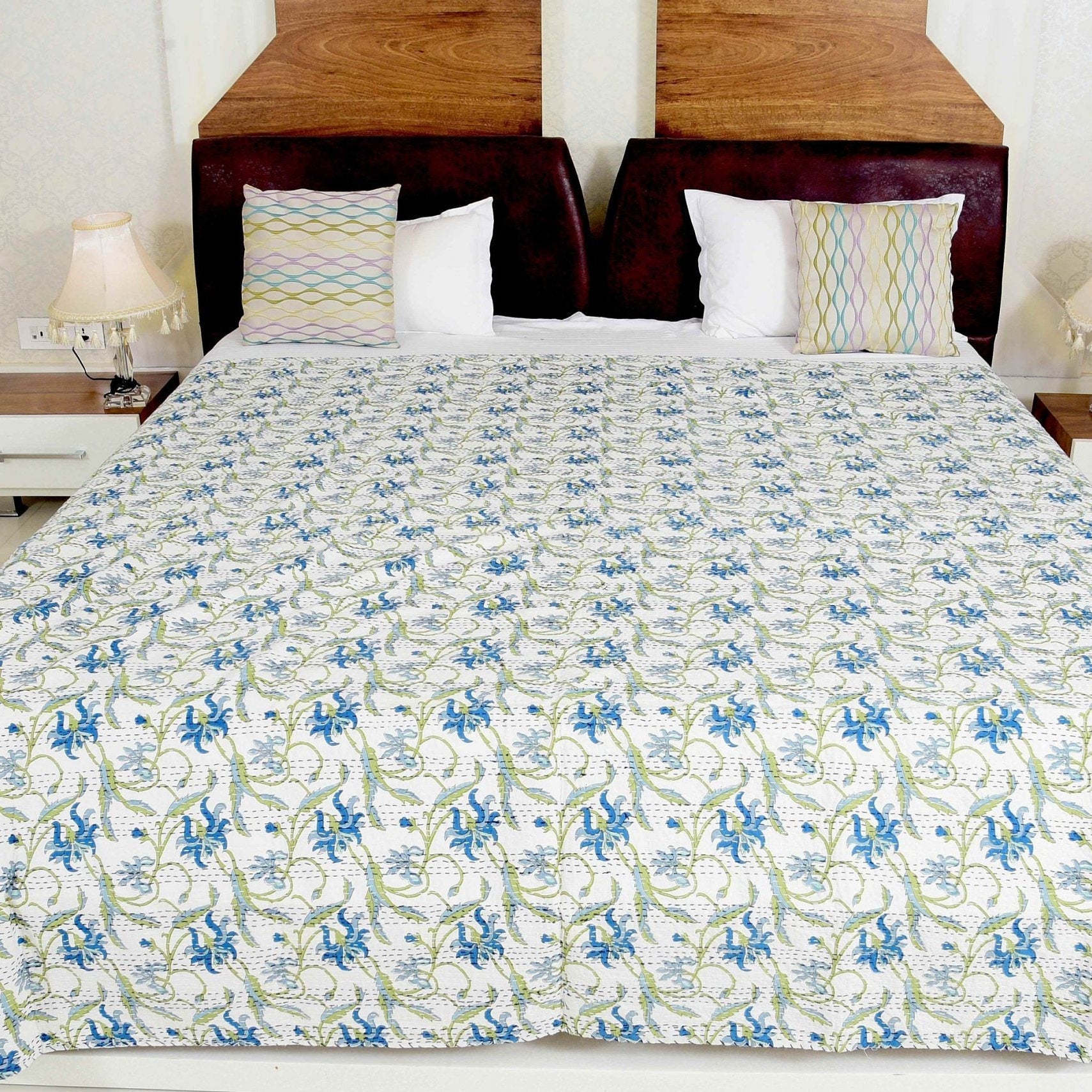 Blue Paradise Kantha Quilt - Boho Style