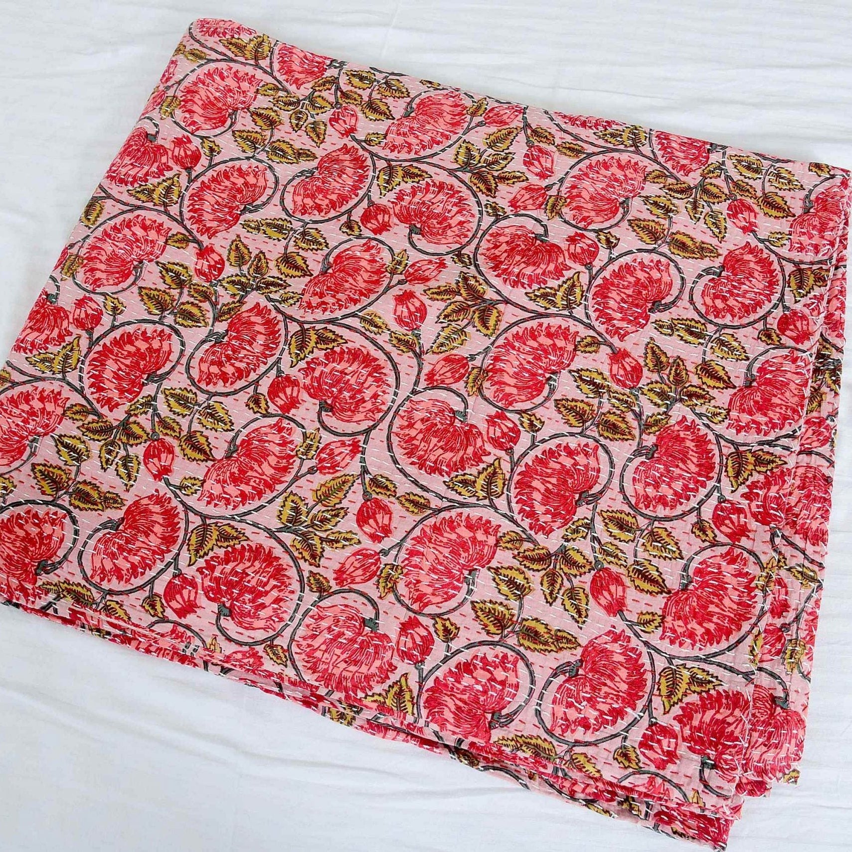 Red Chic Handmade Kantha Quilt Blanket