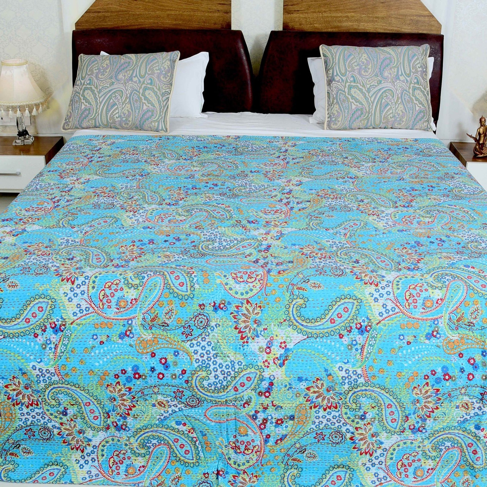 Sky Hush Handmade Kantha Quilt - Soothing Tones