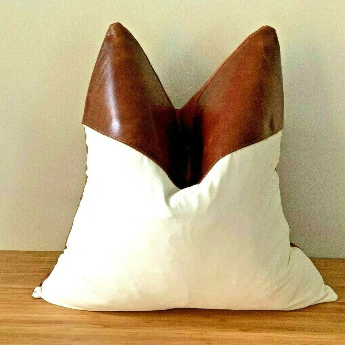 Tan Leather Cushion Bright White Finish